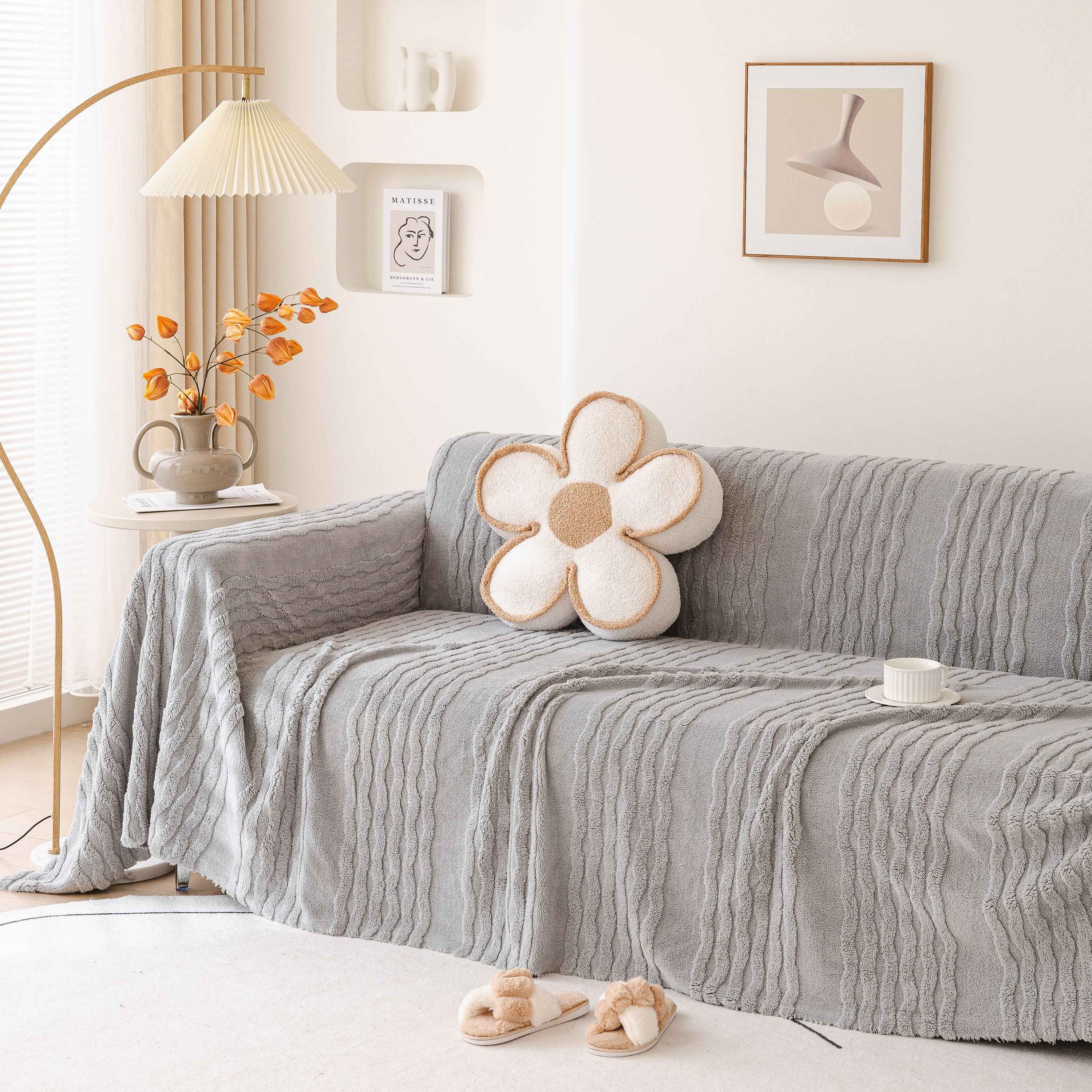 Modern 3D Water Ripple Sofa Cover, Non-Shedding Cream Style Furniture Protector Throw