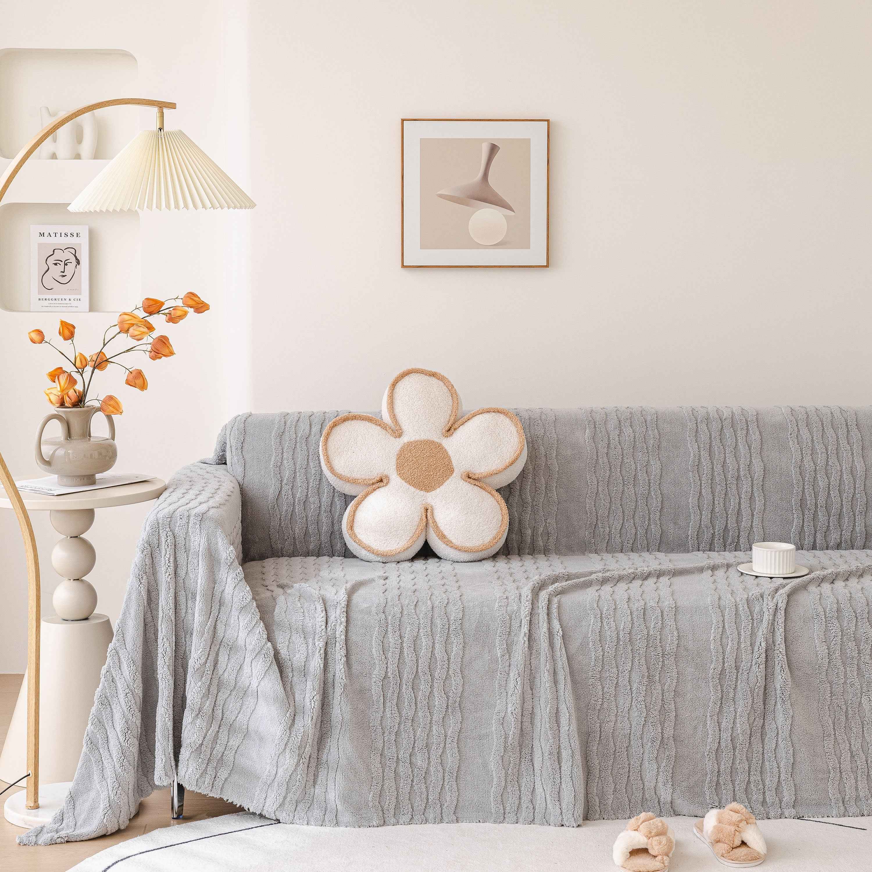 Modern 3D Water Ripple Sofa Cover, Non-Shedding Cream Style Furniture Protector Throw