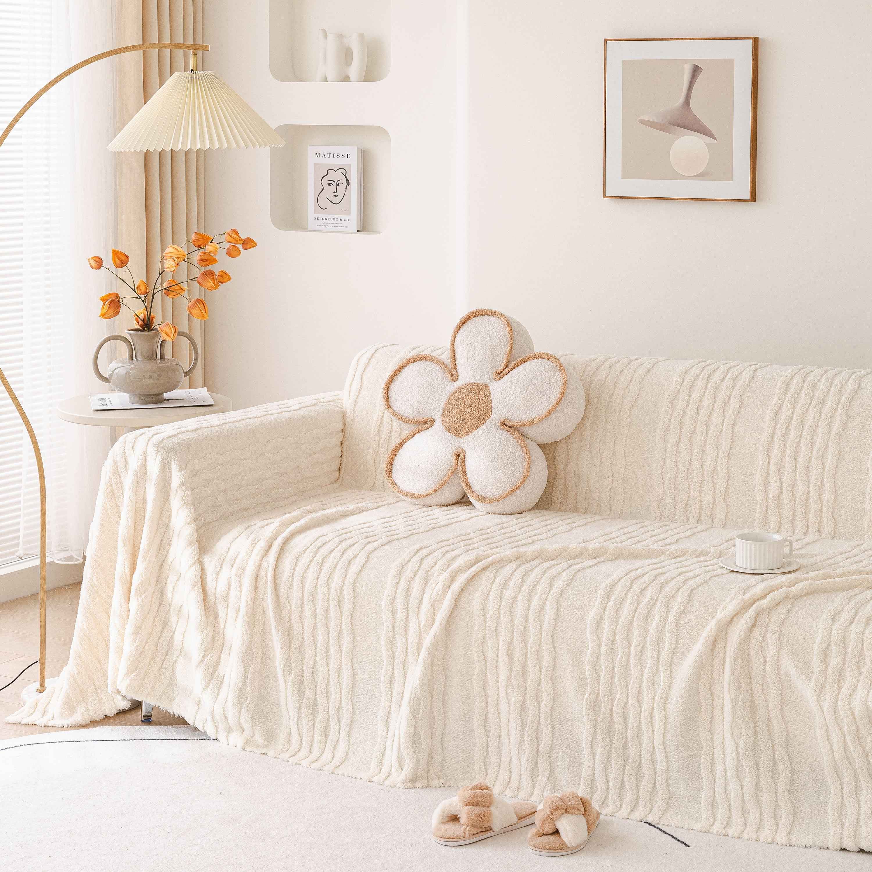 Modern 3D Water Ripple Sofa Cover, Non-Shedding Cream Style Furniture Protector Throw