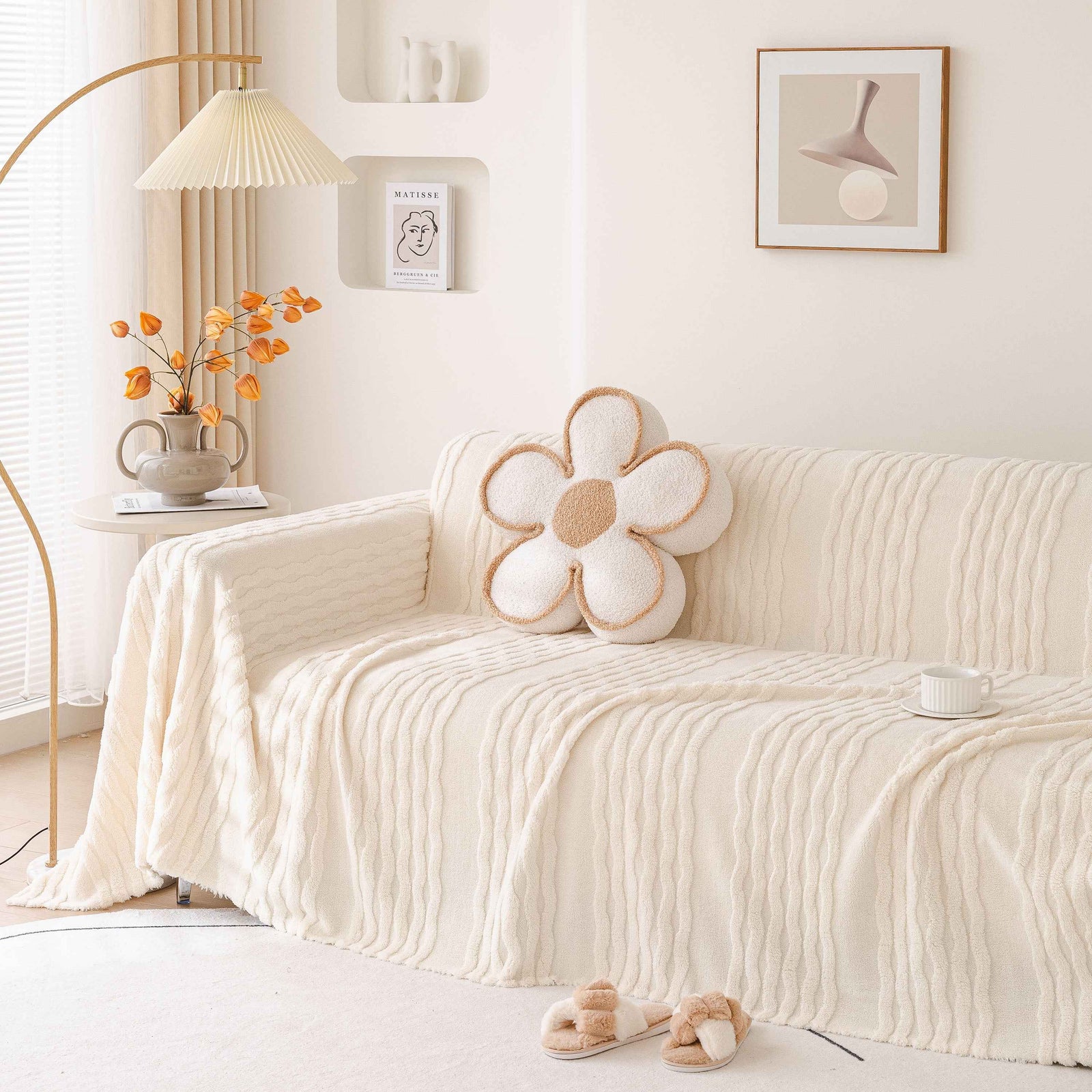 Modern 3D Water Ripple Sofa Cover, Non-Shedding Cream Style Furniture Protector Throw