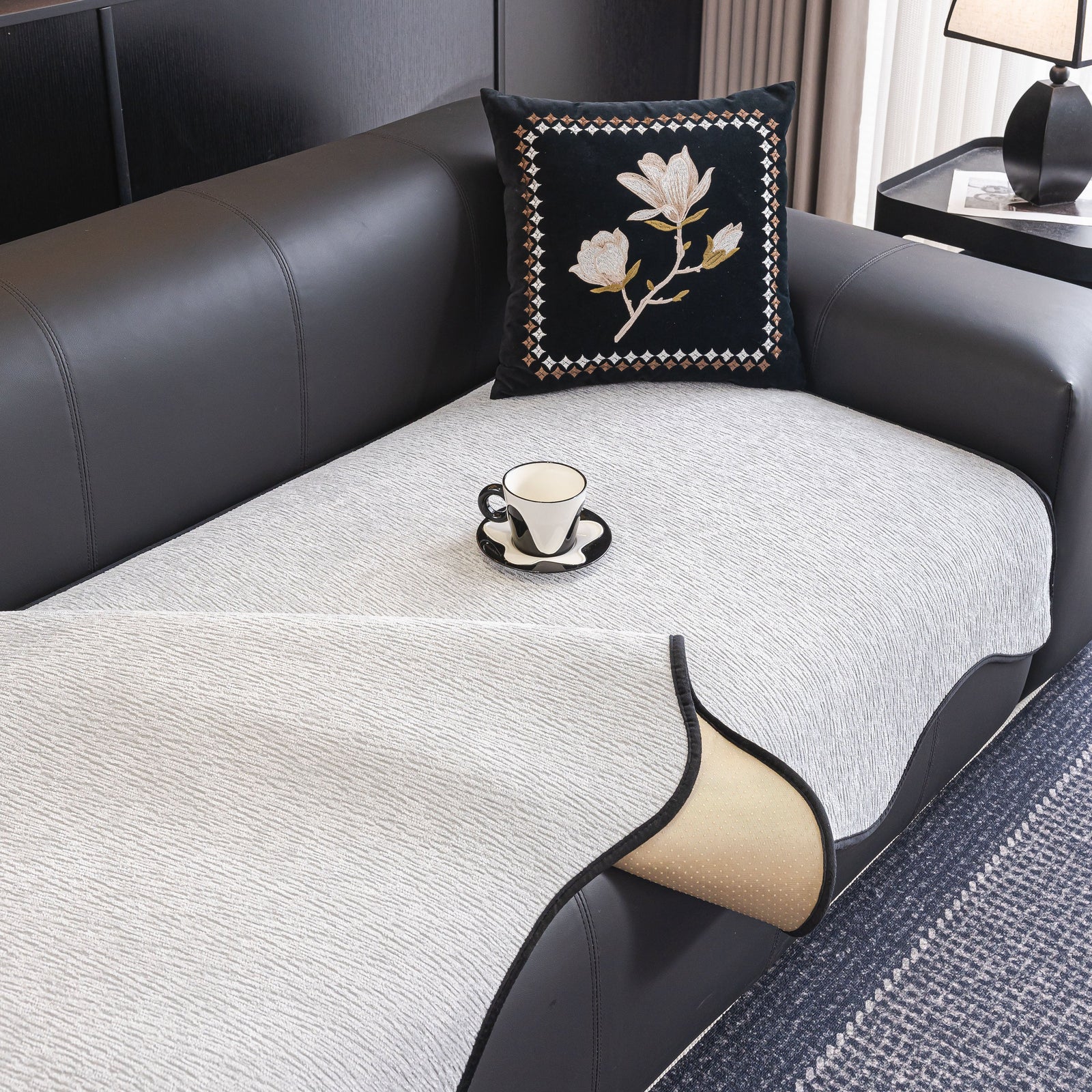 Chenille Couch Cover with Scalloped Edge, Non-Slip Modular Slipcover Sectional