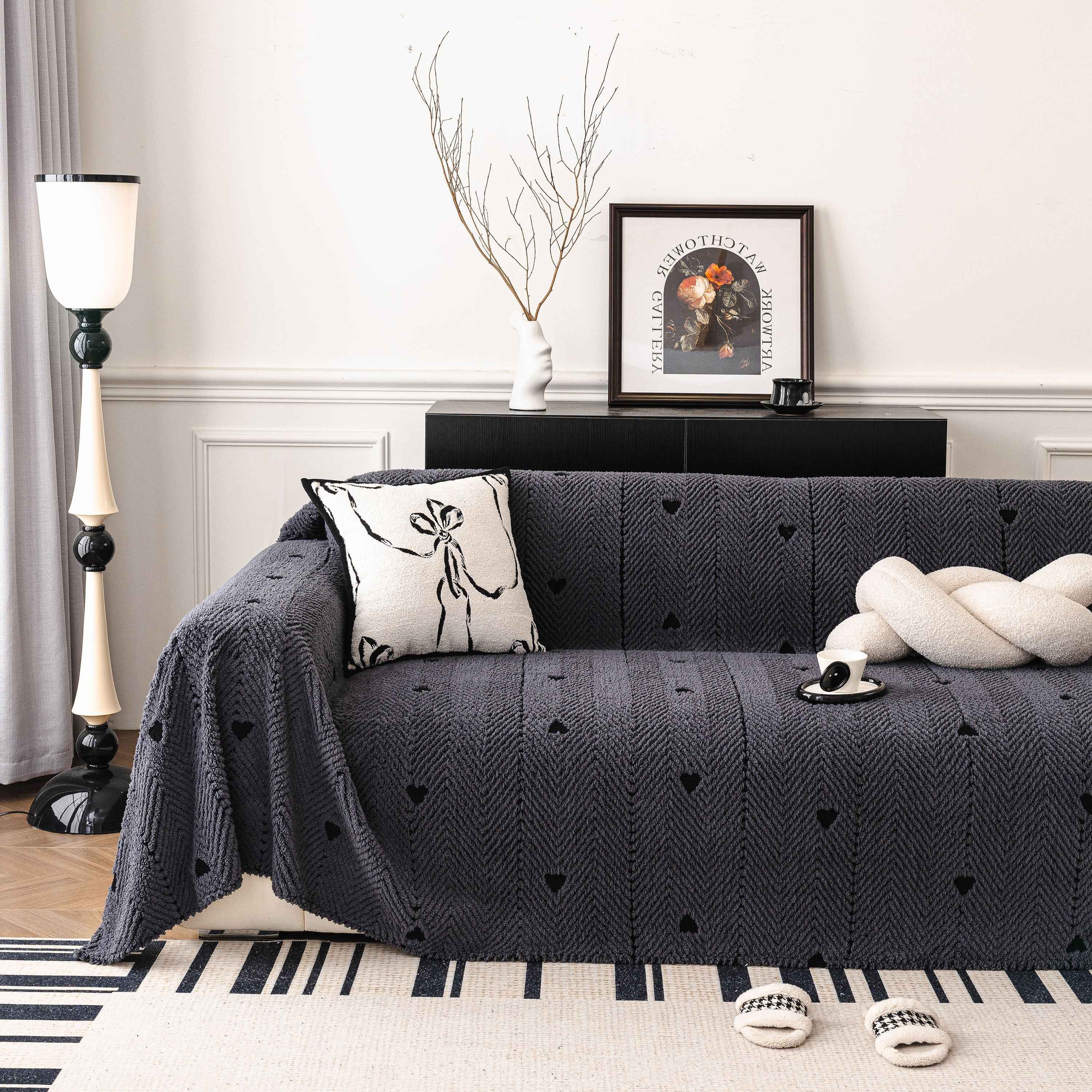 Thick Plush Sofa Cover Throw for Couch, 3D Textured Herringbone Washable Slipcover