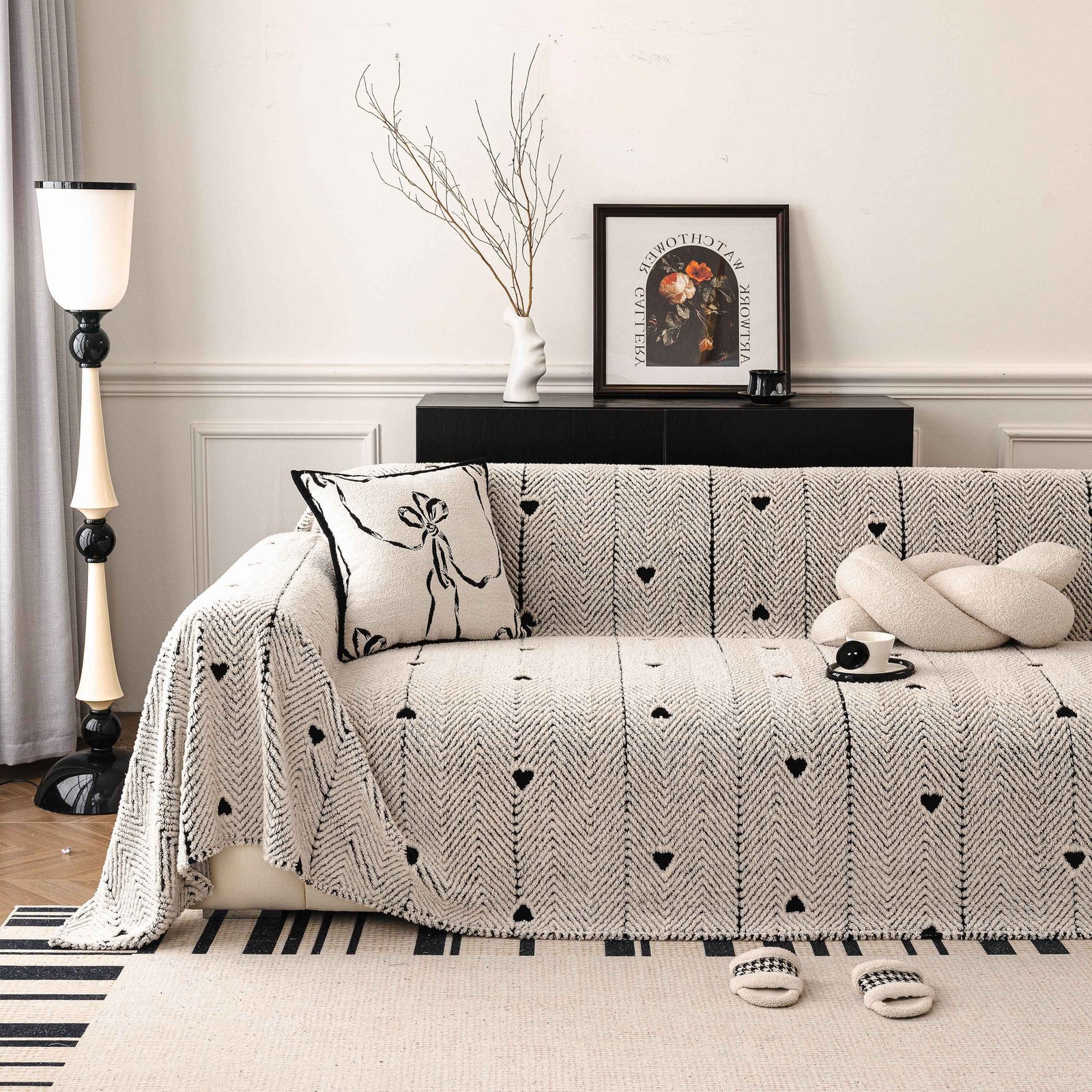 Thick Plush Sofa Cover Throw for Couch, 3D Textured Herringbone Washable Slipcover