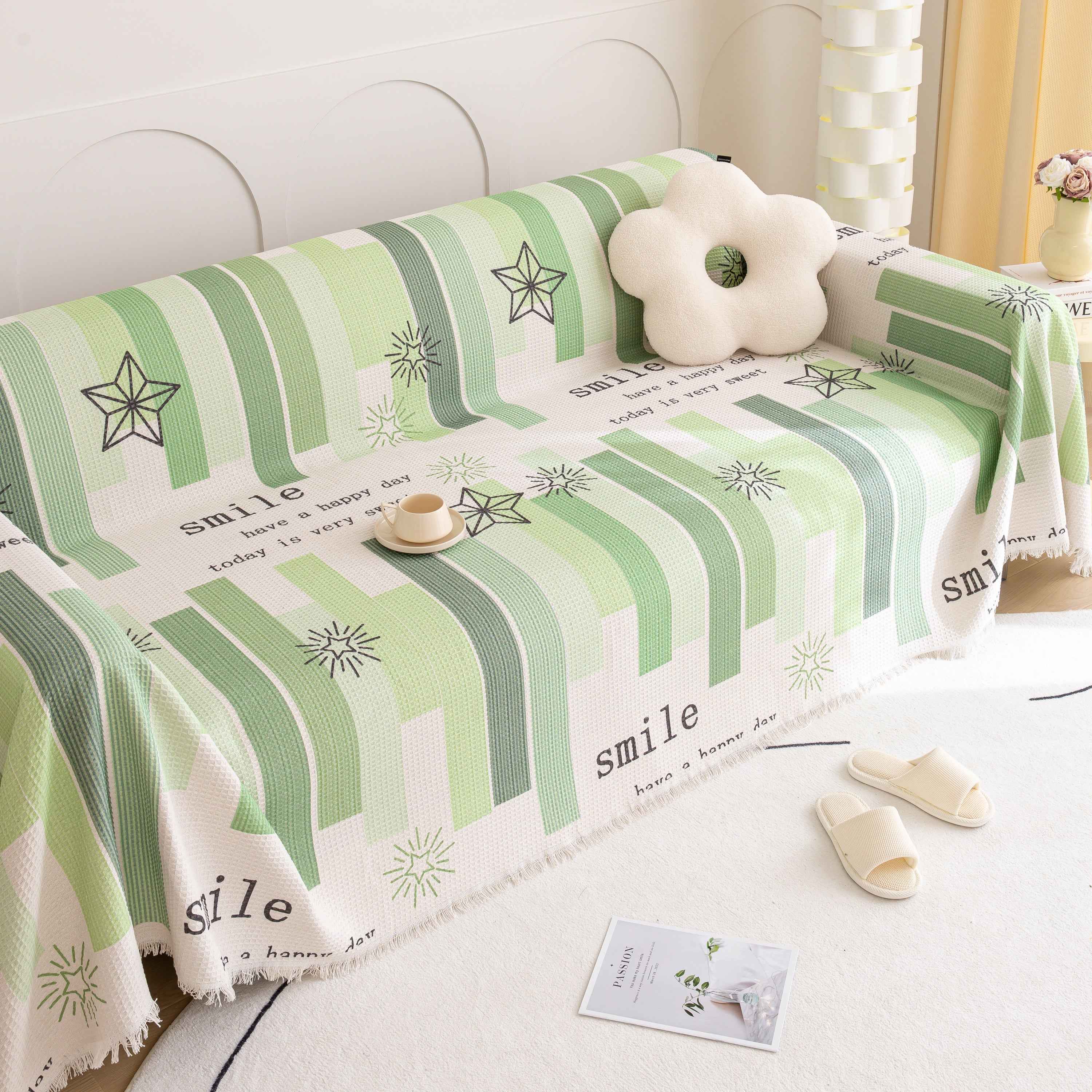 Chenille Sofa Cover Throw, Smile Couch Cover Blanket Throws for Couches, Soft Sofa Towel