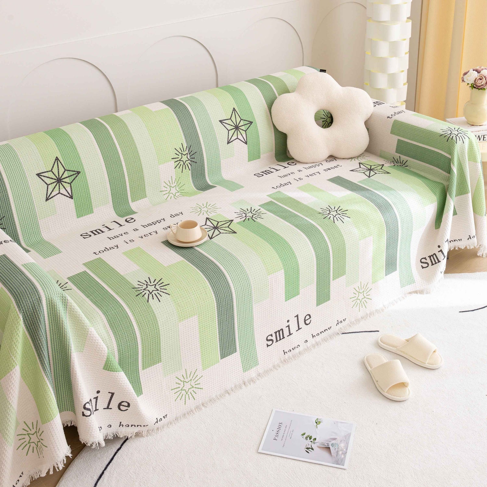 Chenille Sofa Cover Throw, Smile Couch Cover Blanket Throws for Couches, Soft Sofa Towel