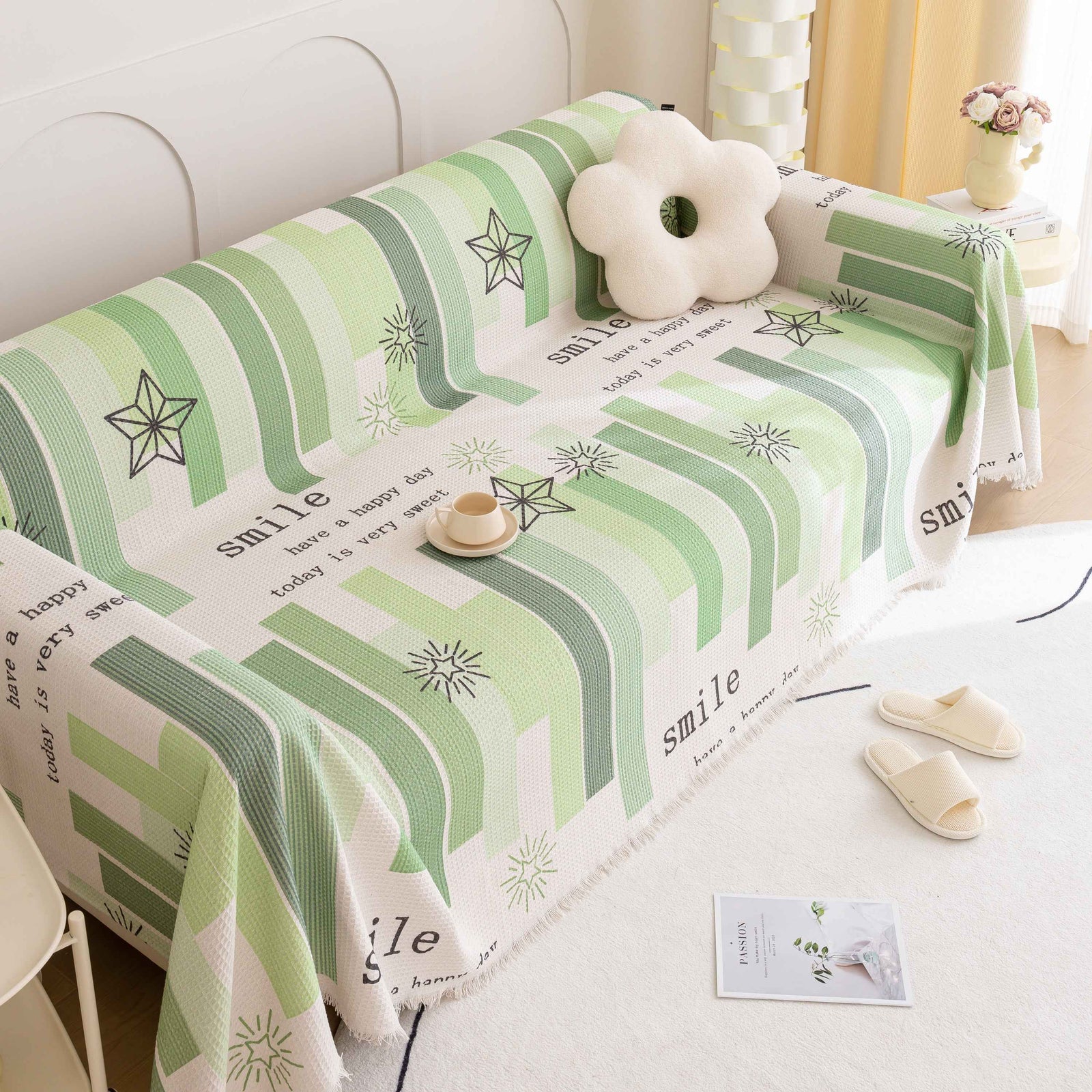 Chenille Sofa Cover Throw, Smile Couch Cover Blanket Throws for Couches, Soft Sofa Towel
