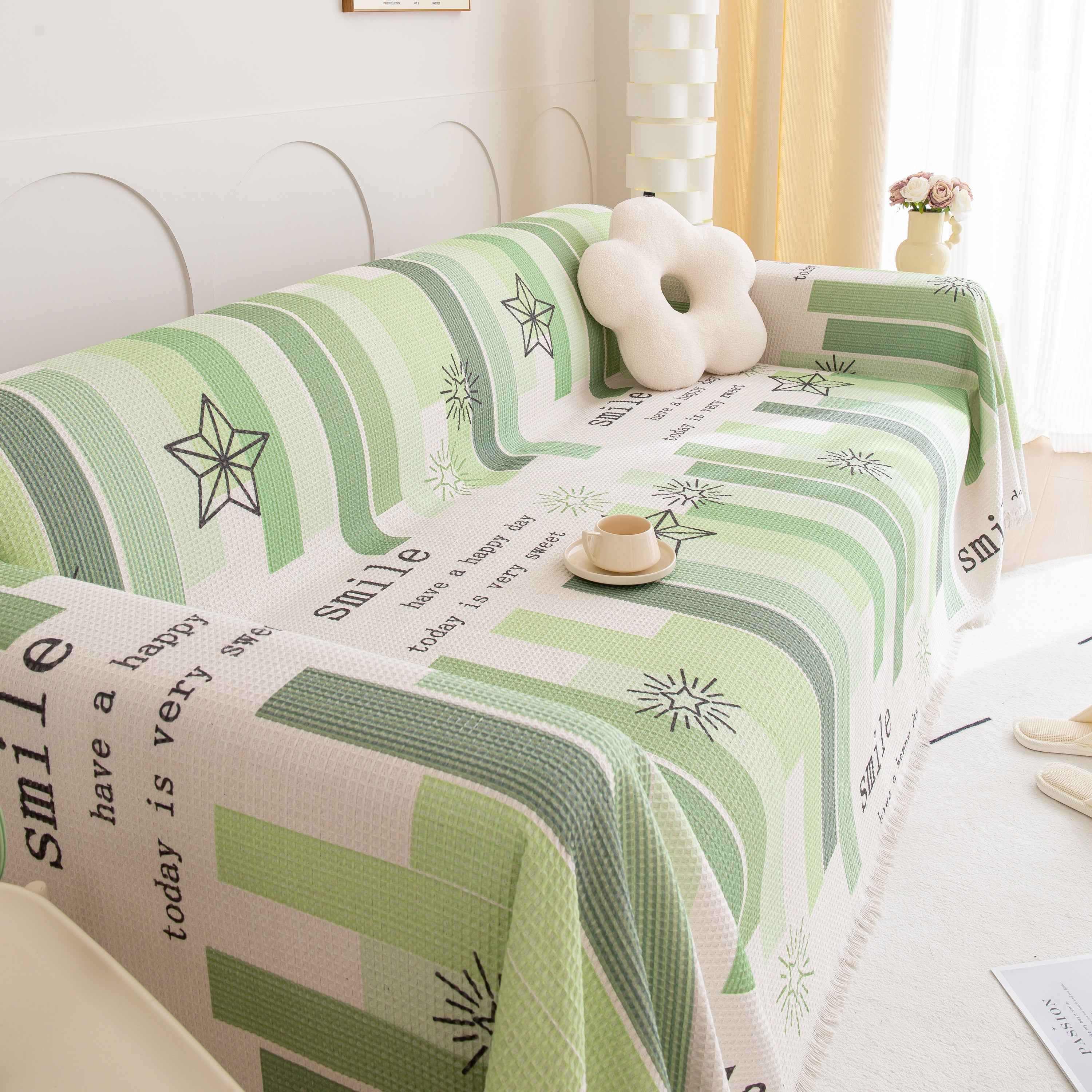 Chenille Sofa Cover Throw, Smile Couch Cover Blanket Throws for Couches, Soft Sofa Towel