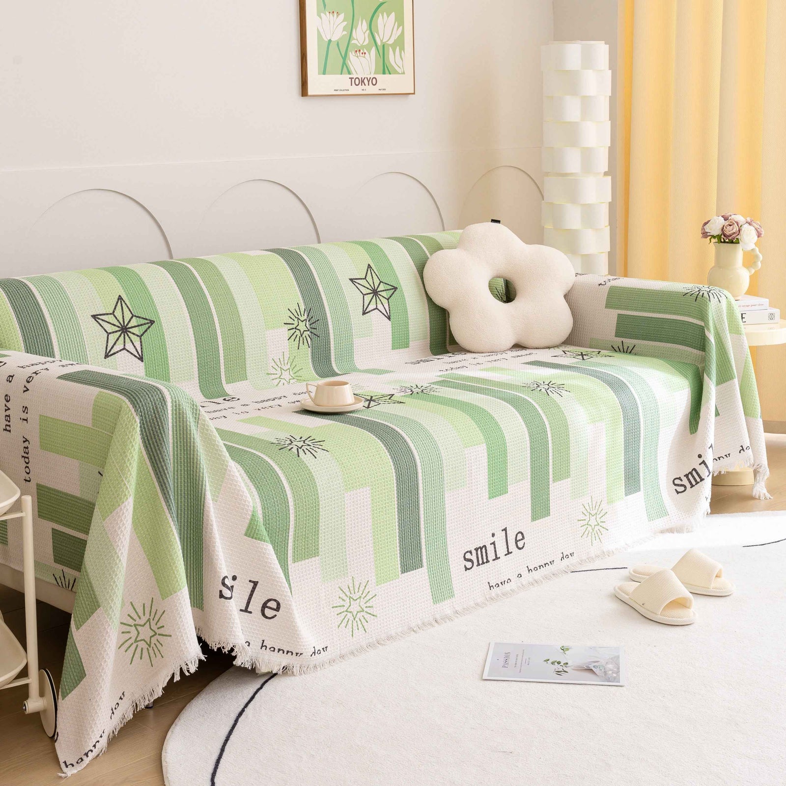 Chenille Sofa Cover Throw, Smile Couch Cover Blanket Throws for Couches, Soft Sofa Towel