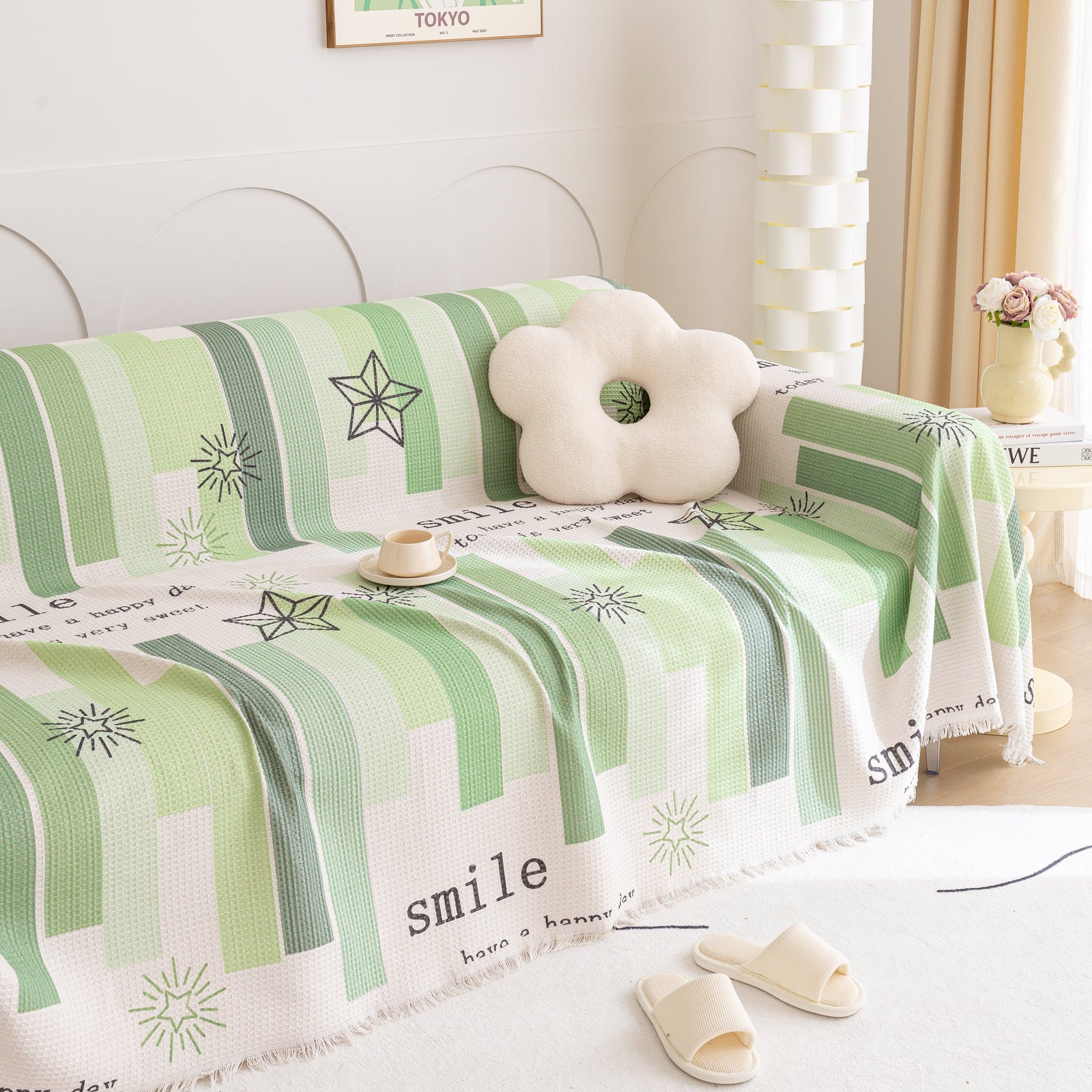 Chenille Sofa Cover Throw, Smile Couch Cover Blanket Throws for Couches, Soft Sofa Towel