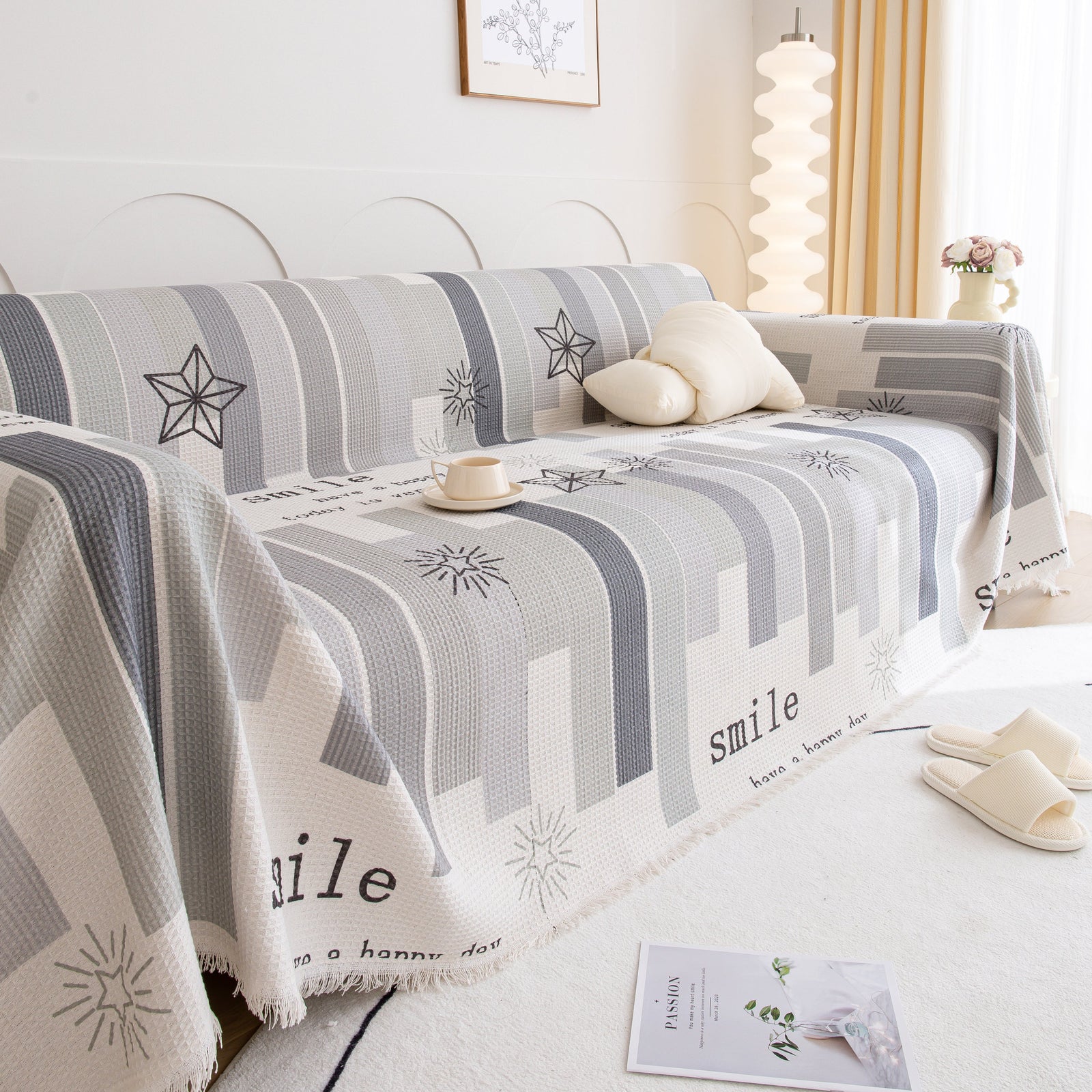 Chenille Sofa Cover Throw, Smile Couch Cover Blanket Throws for Couches, Soft Sofa Towel