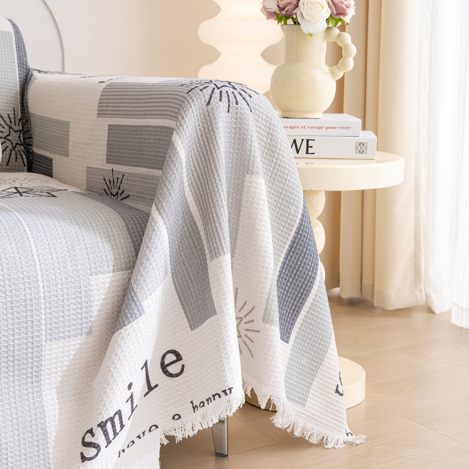 Chenille Sofa Cover Throw, Smile Couch Cover Blanket Throws for Couches, Soft Sofa Towel