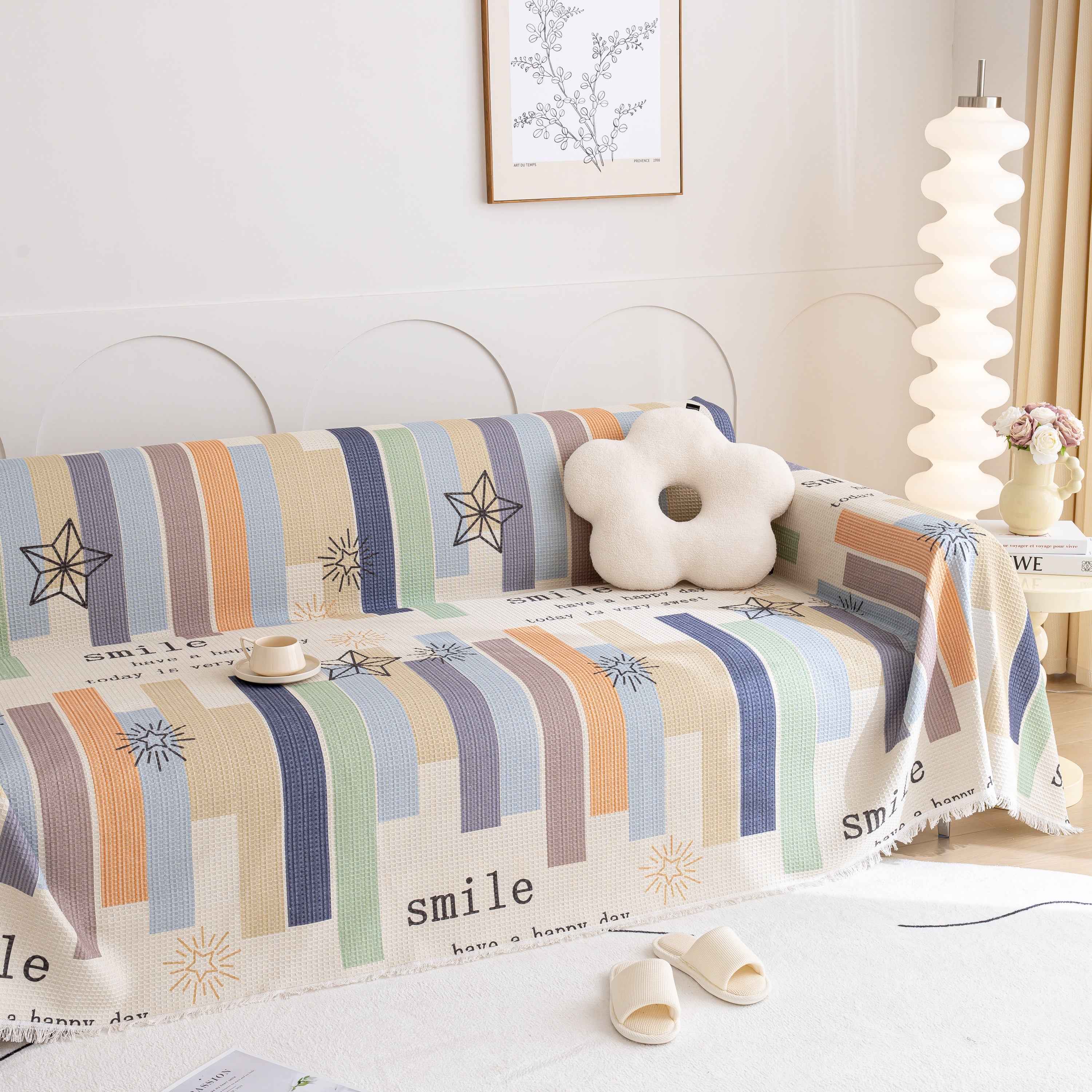 Chenille Sofa Cover Throw, Smile Couch Cover Blanket Throws for Couches, Soft Sofa Towel