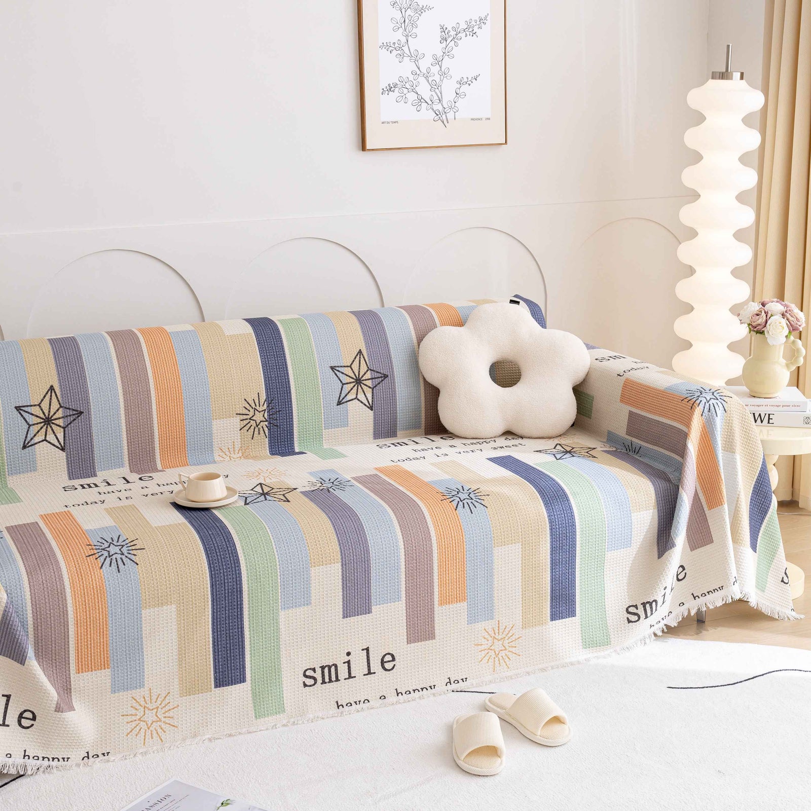 Chenille Sofa Cover Throw, Smile Couch Cover Blanket Throws for Couches, Soft Sofa Towel