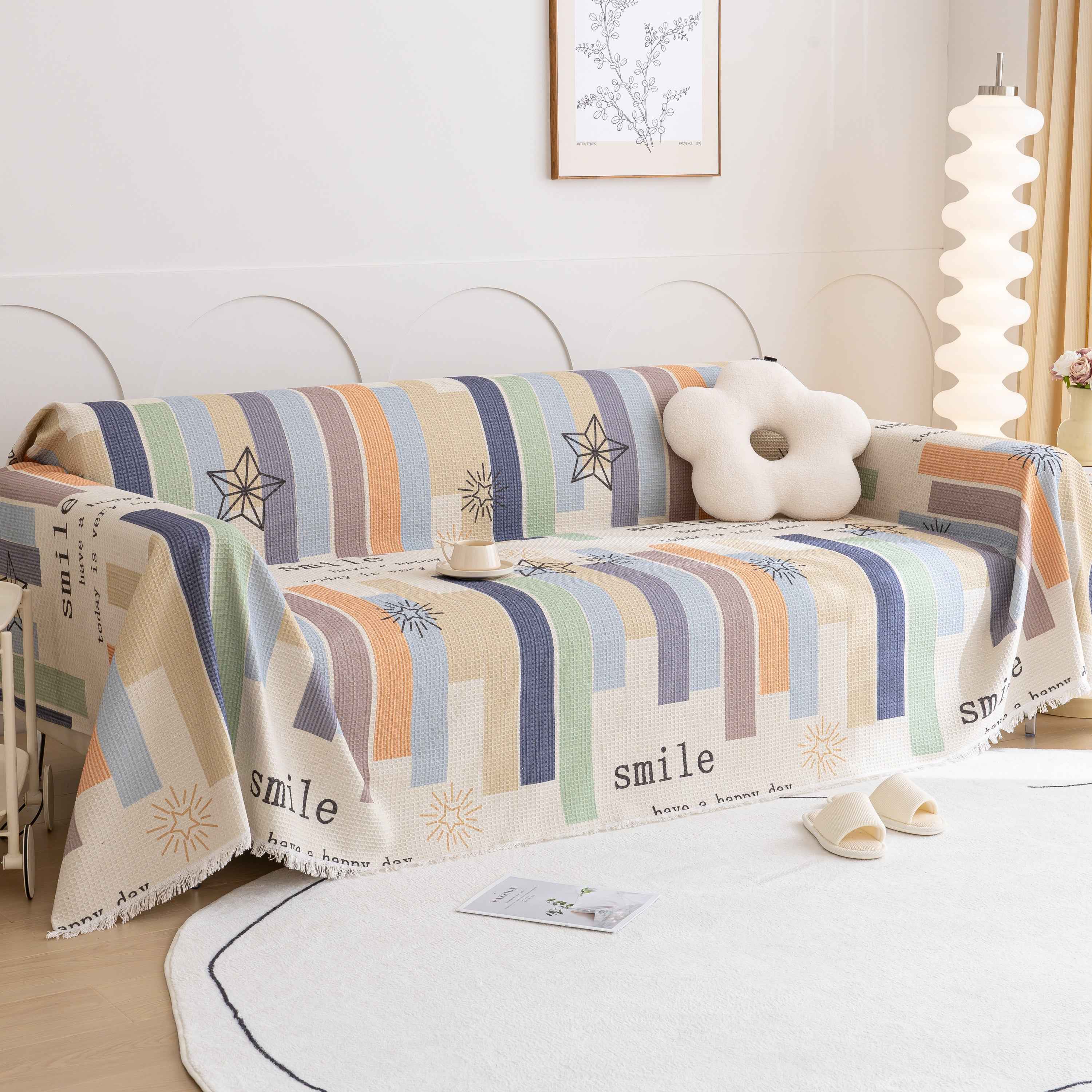 Chenille Sofa Cover Throw, Smile Couch Cover Blanket Throws for Couches, Soft Sofa Towel