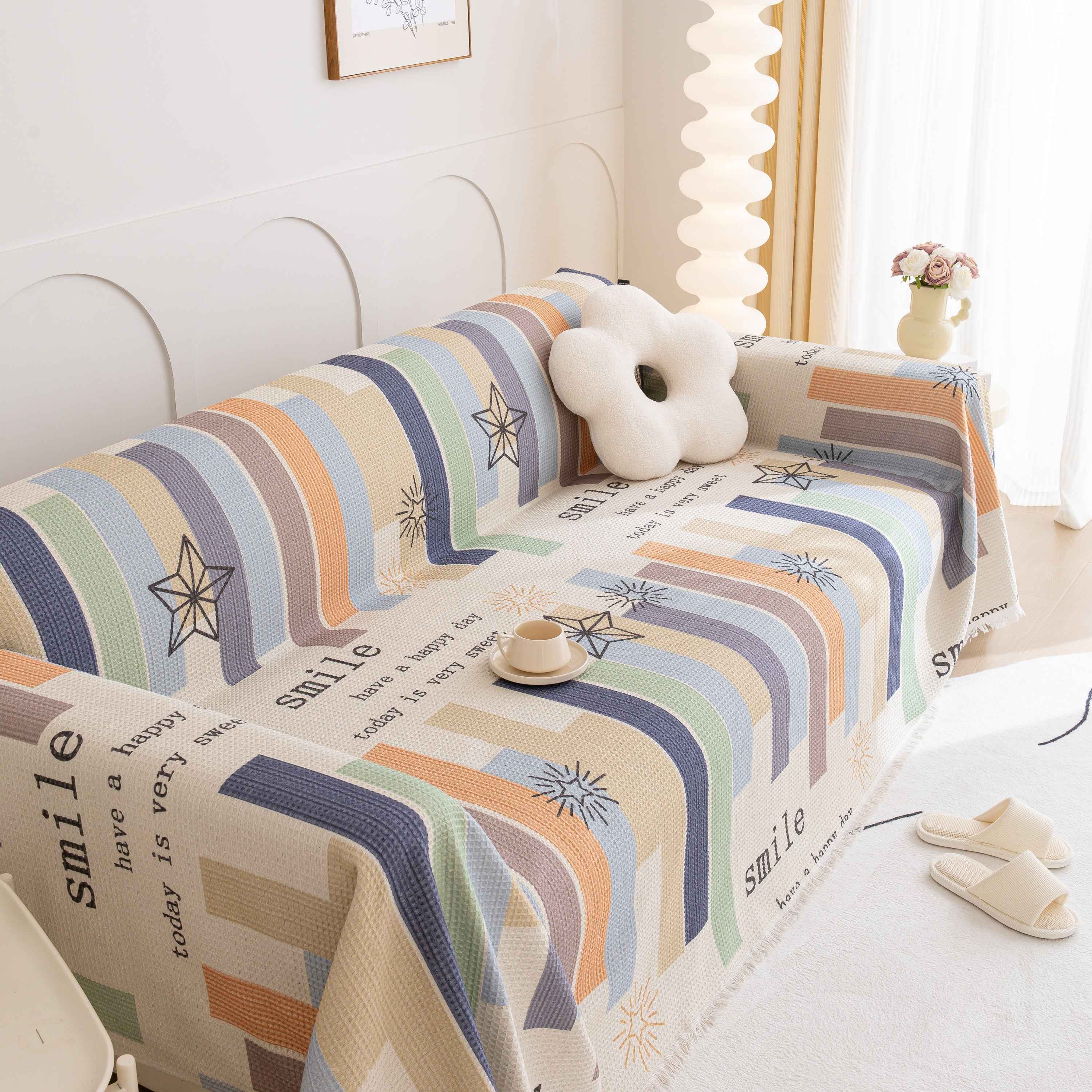 Chenille Sofa Cover Throw, Smile Couch Cover Blanket Throws for Couches, Soft Sofa Towel