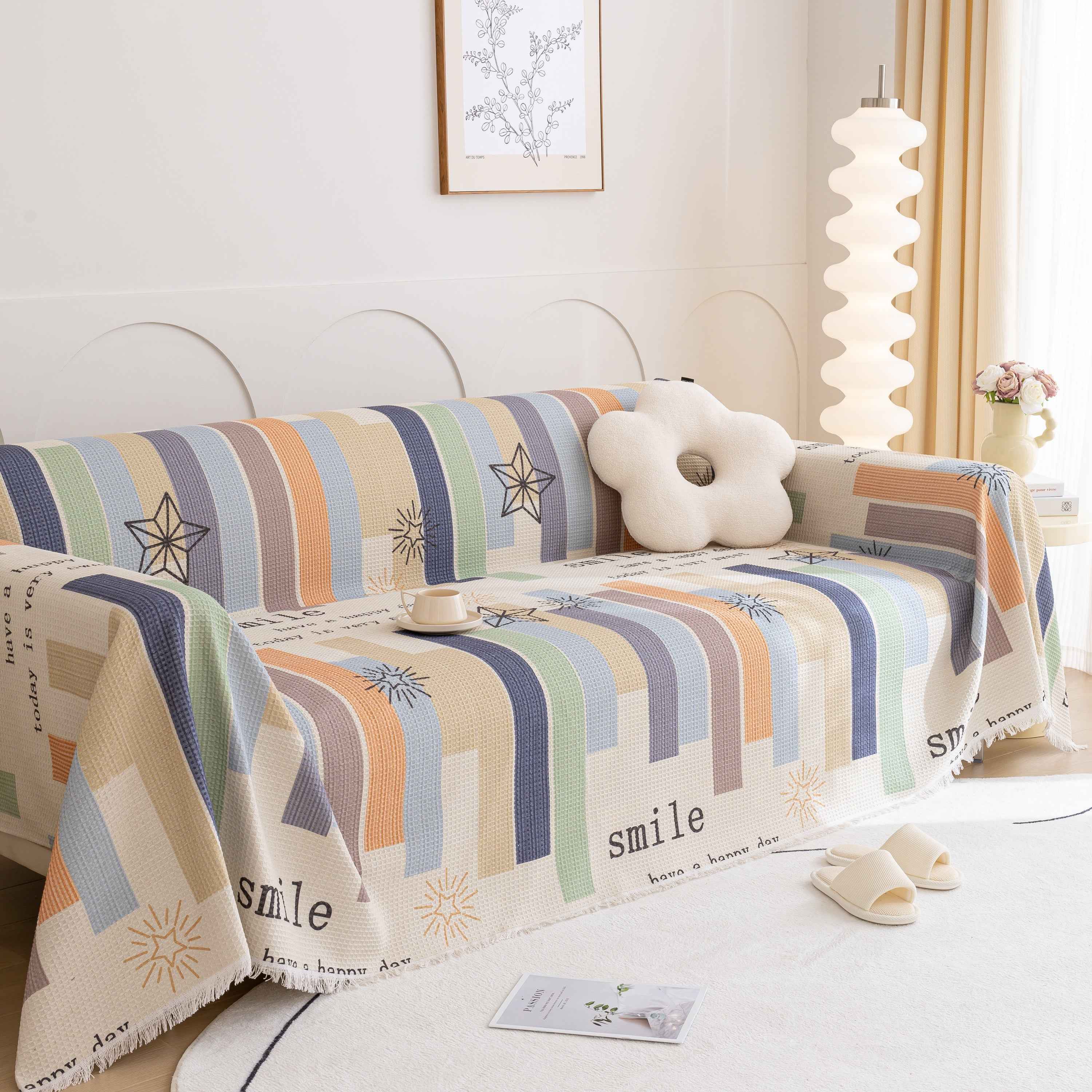 Chenille Sofa Cover Throw, Smile Couch Cover Blanket Throws for Couches, Soft Sofa Towel