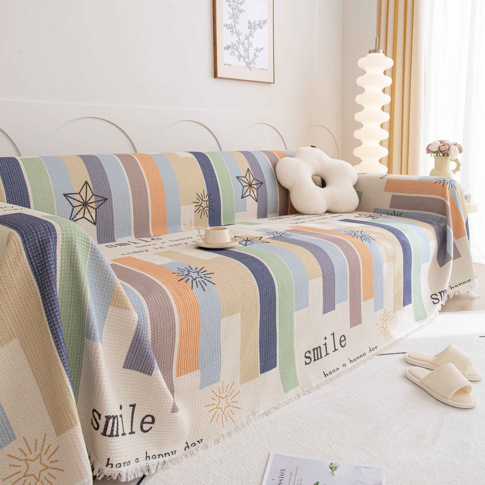Chenille Sofa Cover Throw, Smile Couch Cover Blanket Throws for Couches, Soft Sofa Towel