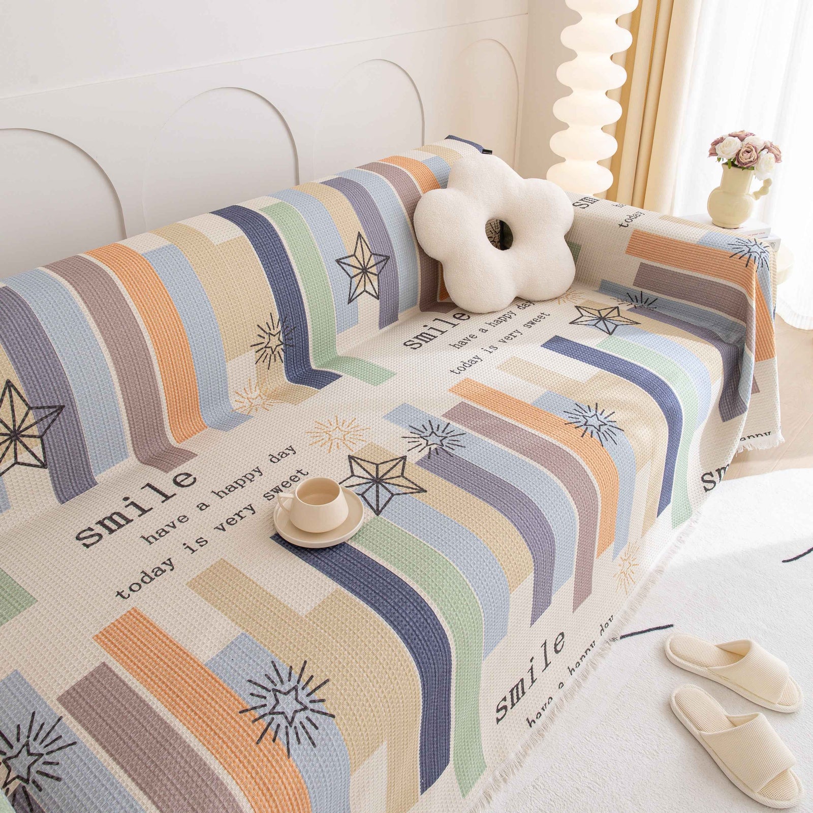 Chenille Sofa Cover Throw, Smile Couch Cover Blanket Throws for Couches, Soft Sofa Towel