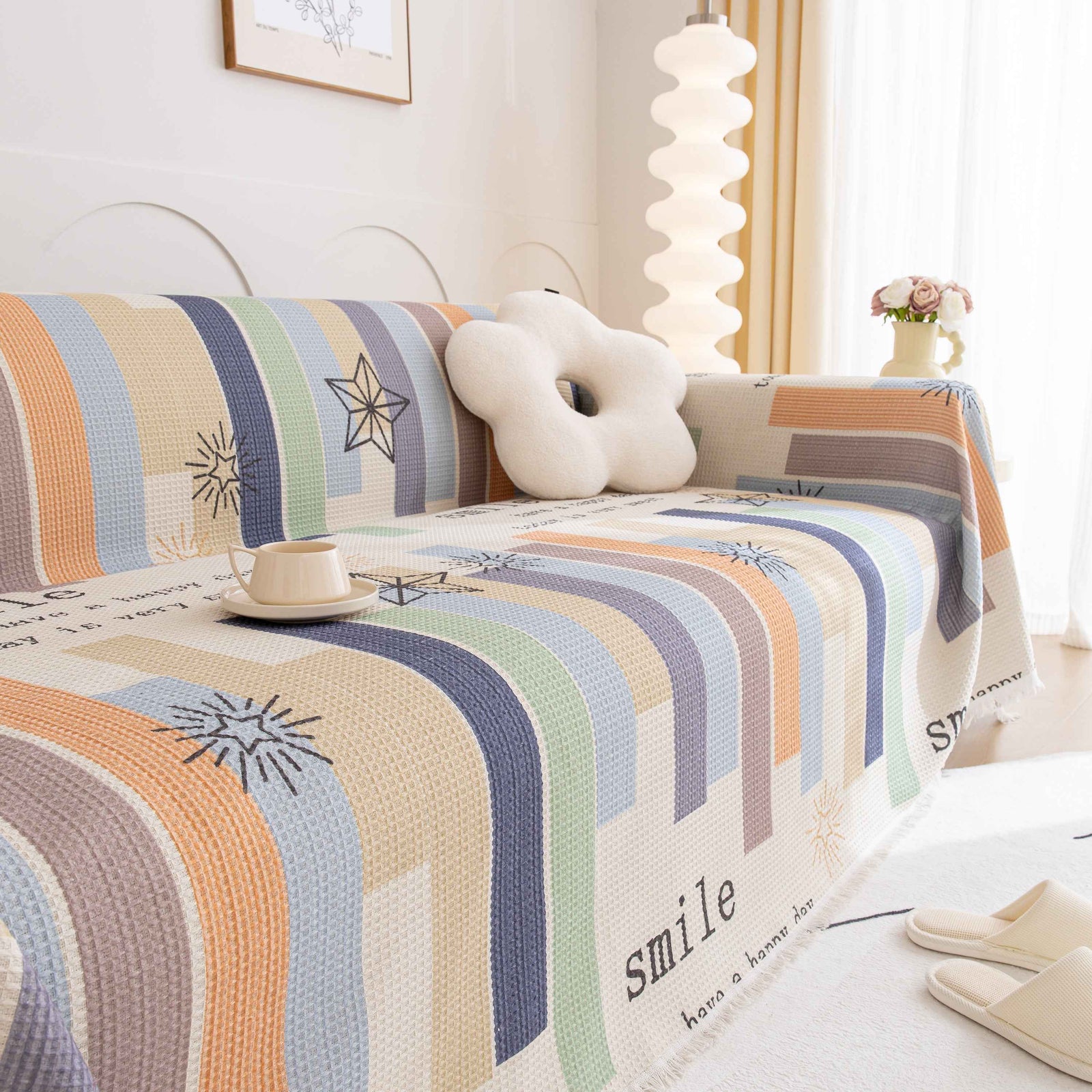 Chenille Sofa Cover Throw, Smile Couch Cover Blanket Throws for Couches, Soft Sofa Towel