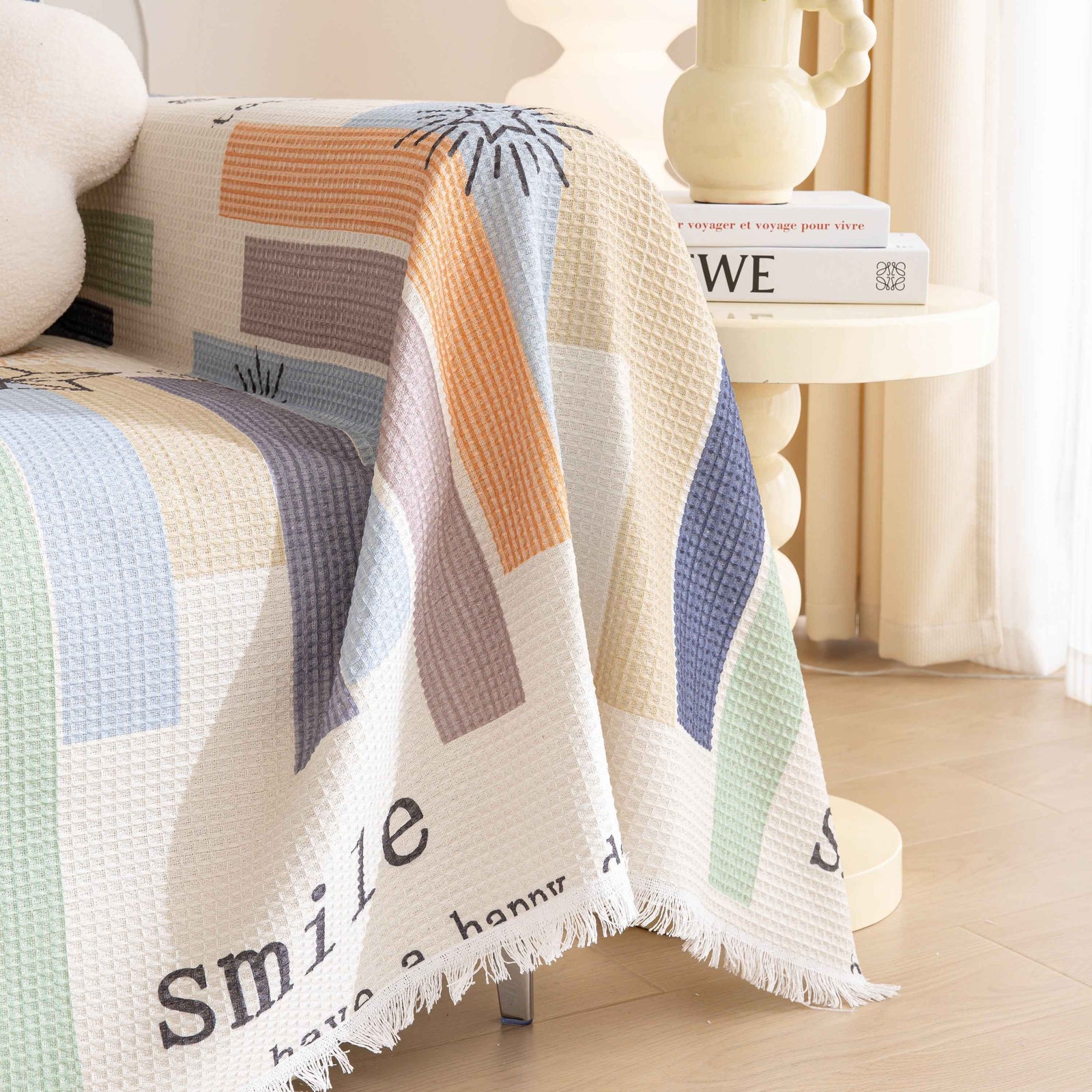 Chenille Sofa Cover Throw, Smile Couch Cover Blanket Throws for Couches, Soft Sofa Towel