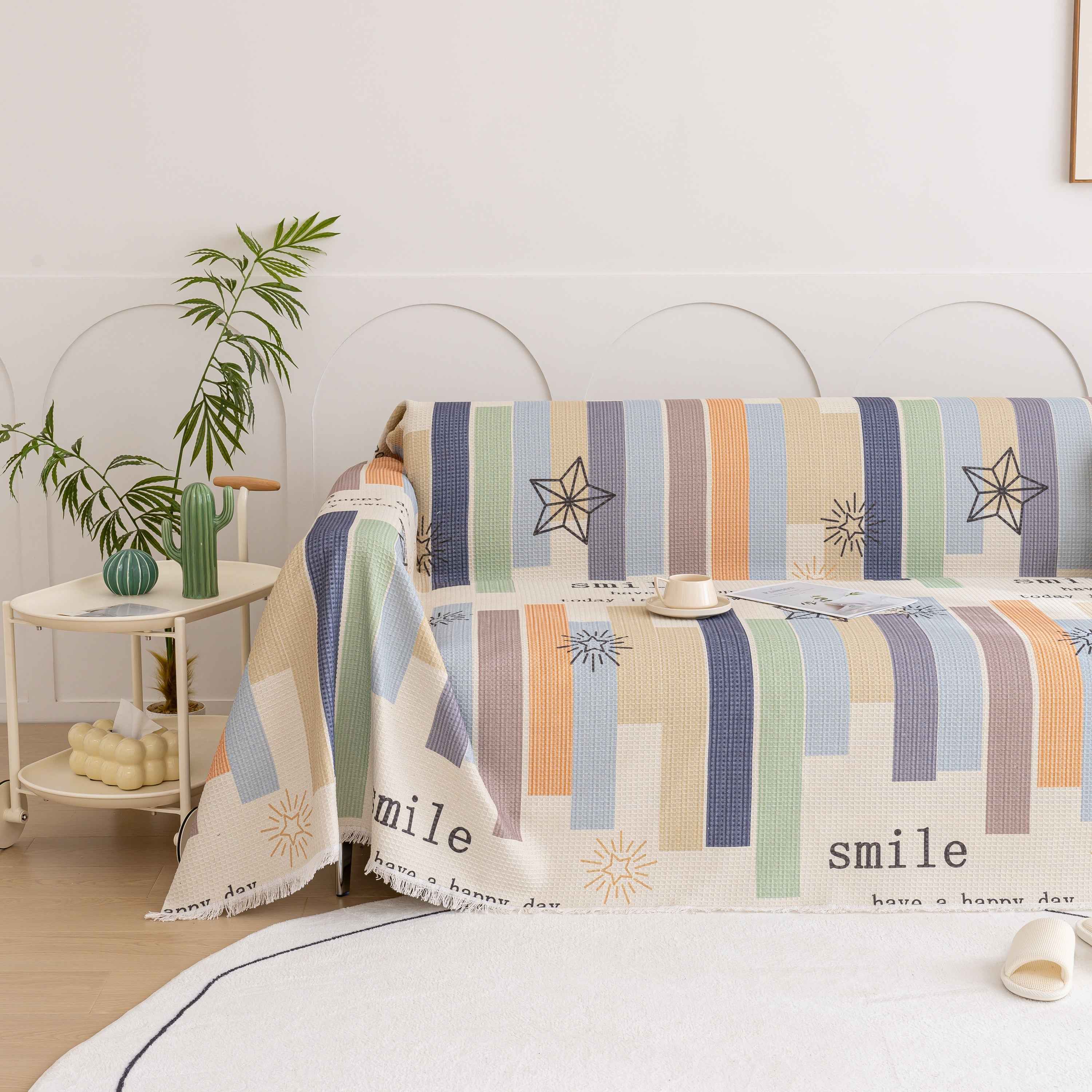 Chenille Sofa Cover Throw, Smile Couch Cover Blanket Throws for Couches, Soft Sofa Towel