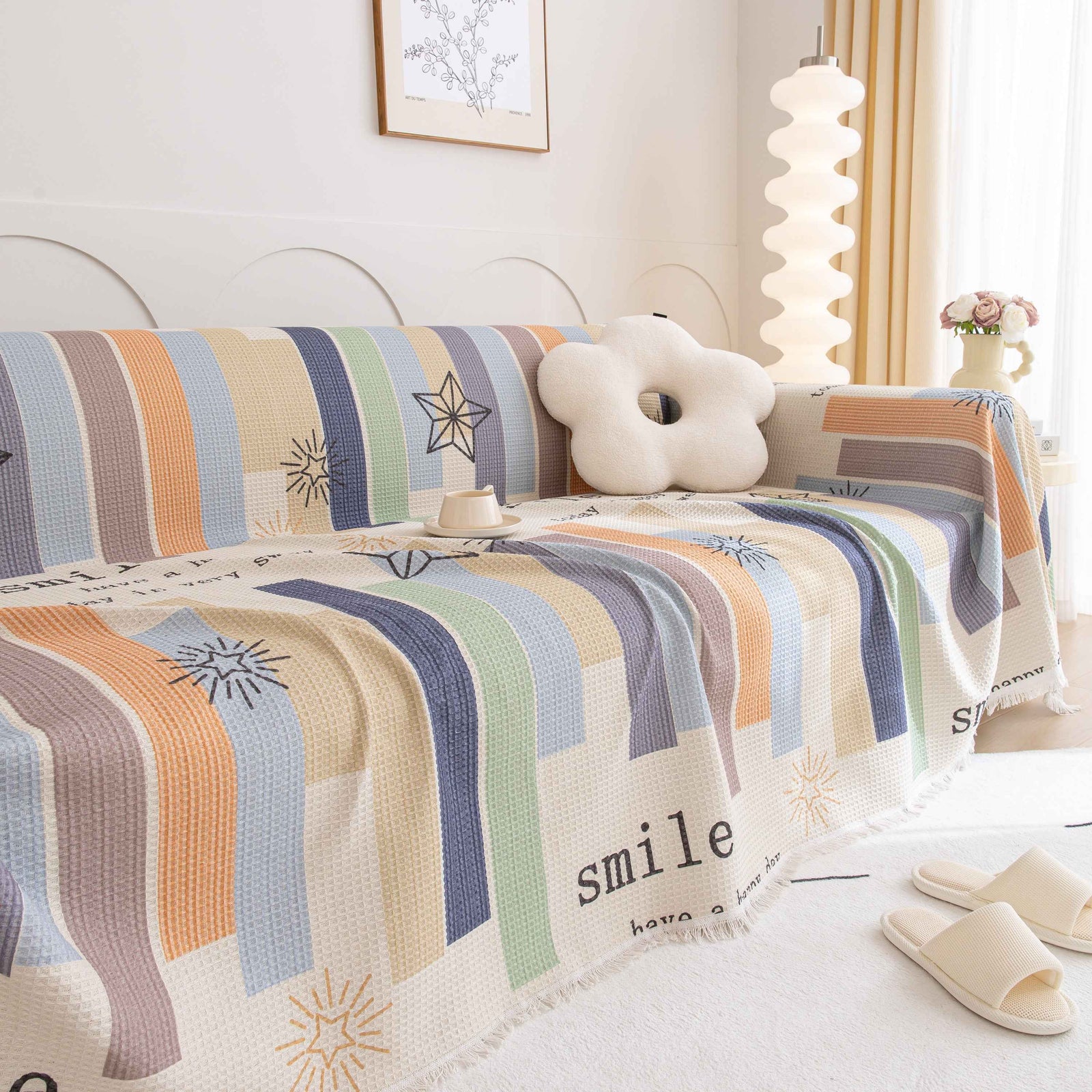 Chenille Sofa Cover Throw, Smile Couch Cover Blanket Throws for Couches, Soft Sofa Towel