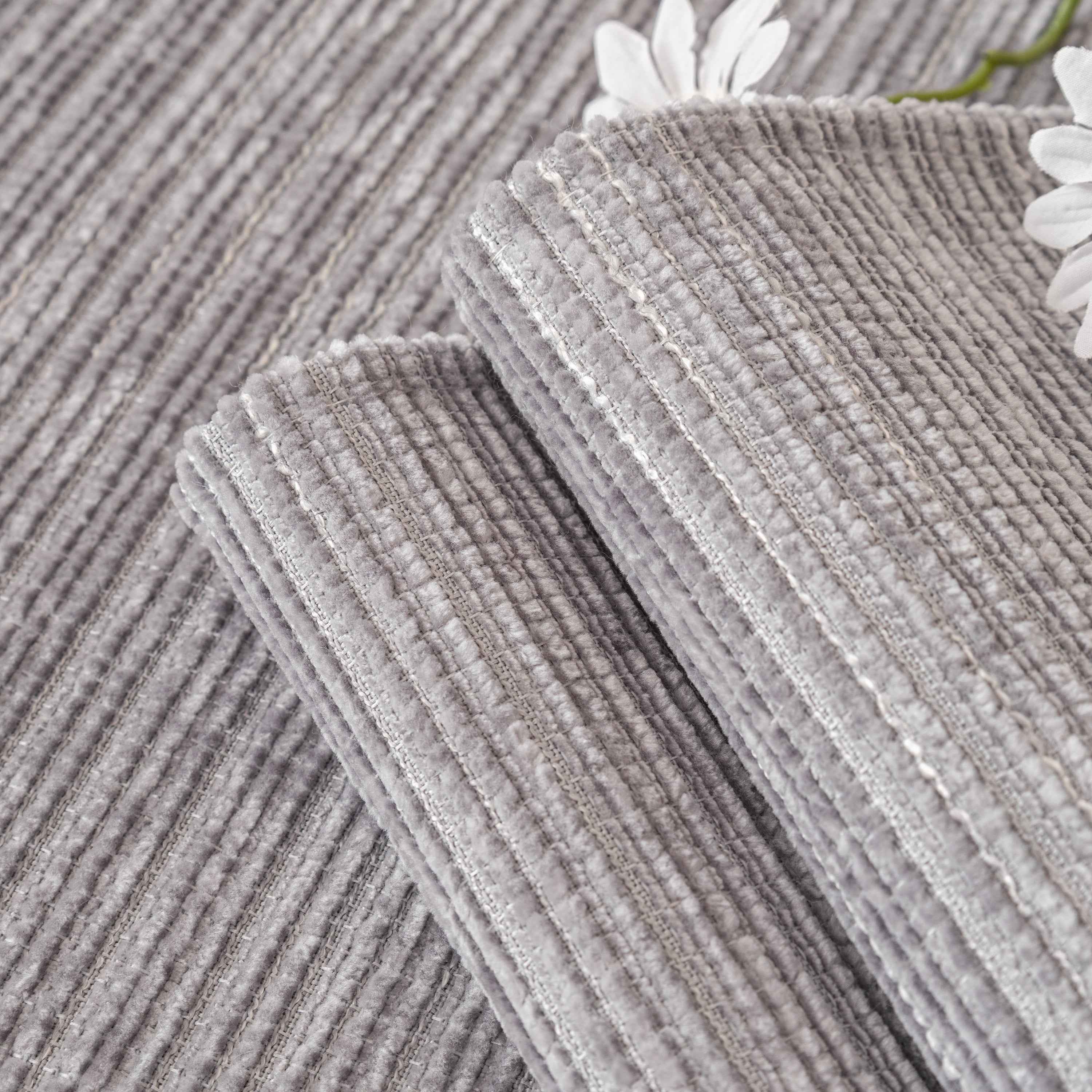 Plush Solid Color Striped L-Shaped Sofa Slipcovers, Washable Non-Slip Textured Furniture Covers