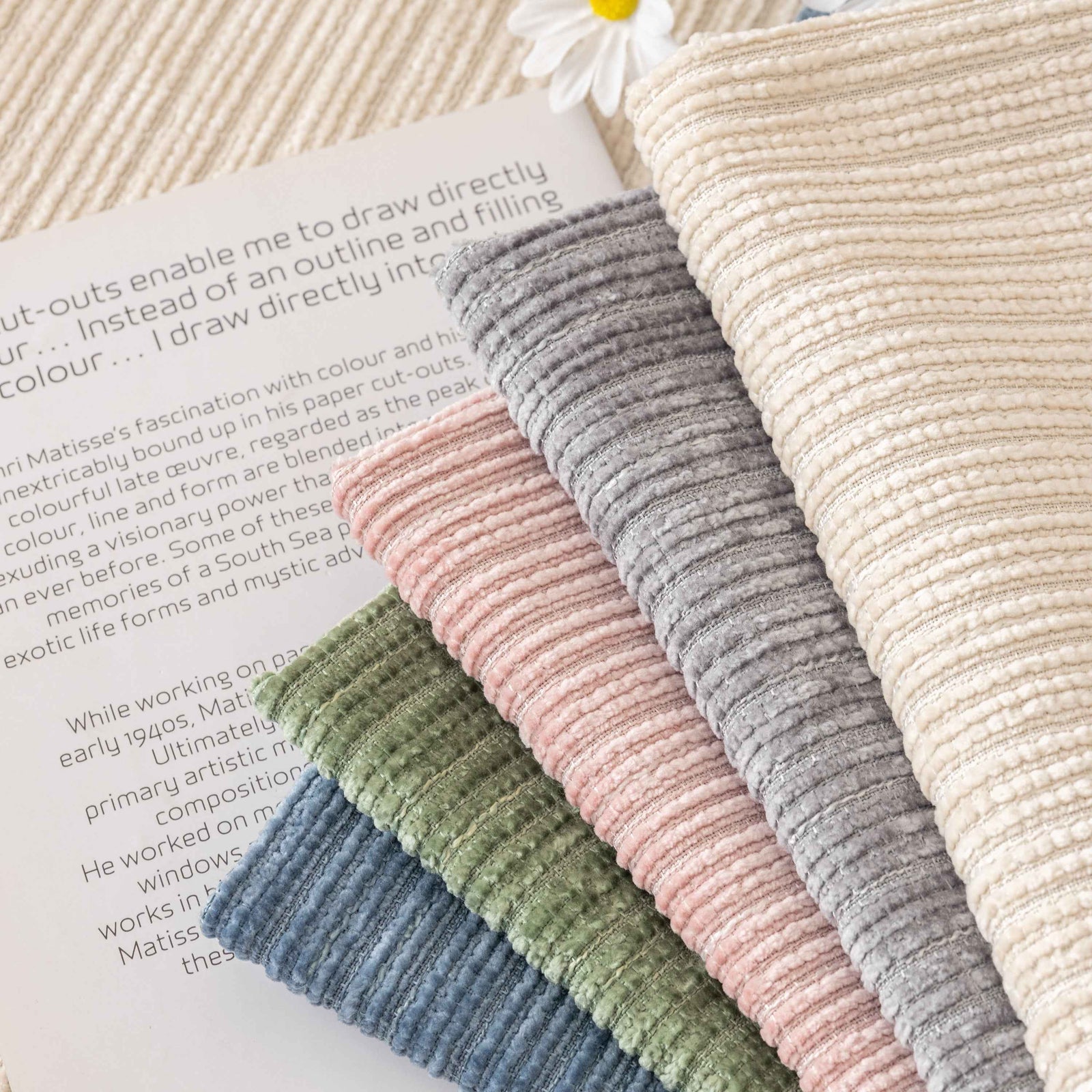 Plush Solid Color Striped L-Shaped Sofa Slipcovers, Washable Non-Slip Textured Furniture Covers