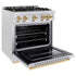 ZLINE 30" Dual Fuel Range, Gas Cooktop, Electric Convection Oven DuraSnow® Stainless Steel, Gold CDRSZ-30-G