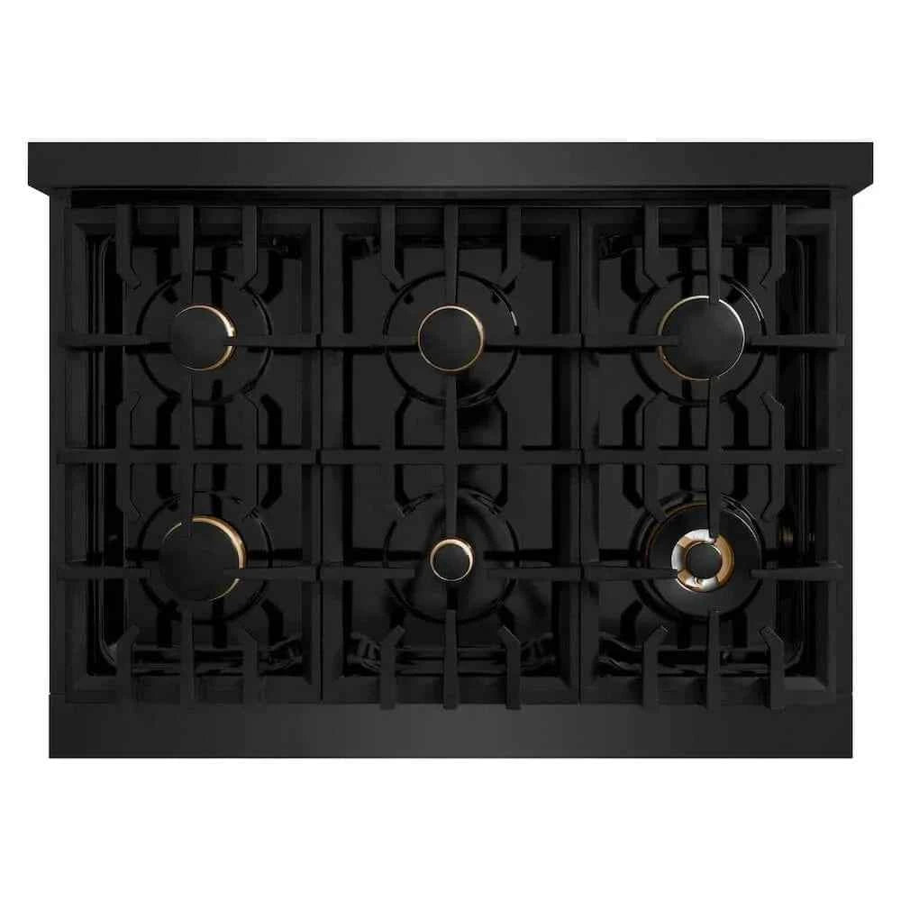 ZLINE 36" Select Dual Fuel Range Gas Cooktop Electric Convection Oven Black Stainless Steel Gold HDRBZ-36-G