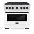 ZLINE 36"Paramount Dual Fuel Range DuraSnow® White Matte, Matte Black SDRSZ-WM-36-MB