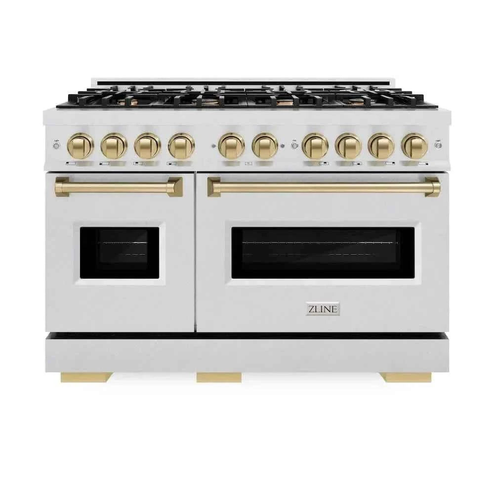 ZLINE 48" Classic Gas Range, Convection Gas Oven DuraSnow® Stainless Steel, Champagne Bronze CGRSZ-48-CB