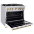 ZLINE 36" Dual Fuel Range, Gas Cooktop, Electric Convection Oven Stainless Steel, Matte White Door Champagne Bronze CDRZ-WM-36-CB