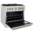 ZLINE 36" Dual Fuel Range, Gas Cooktop, Electric Convection Oven DuraSnow® Stainless Steel, Champagne Bronze CDRSZ-36-CB