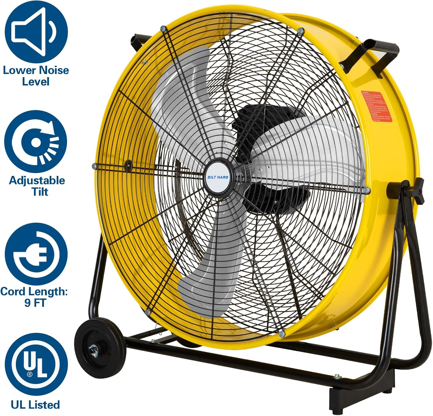 BILT HARD 24" 8100 CFM Ultra-Quiet Drum Fan:  High Velocity, 3-Speed Heavy Duty Metal Shop Fan, UL Listed