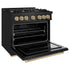 ZLINE 36" Dual Fuel Range, Gas Cooktop, Electric Convection Oven Black Stainless Steel, Champagne Bronze CDRBZ-36-CB