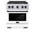 ZLINE 30"Paramount Dual Fuel Range DuraSnow® White Matte, Matte Black SDRSZ-WM-30-MB