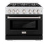 ZLINE 36" Select Gas Range Convection Gas Oven DuraSnow® Stainless Steel Black Matte Door HGRS-BLM-36