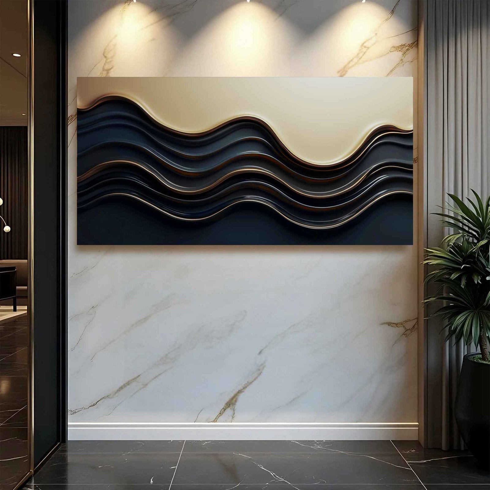 Black and Gold Minimalist Abstract Wall Art III
