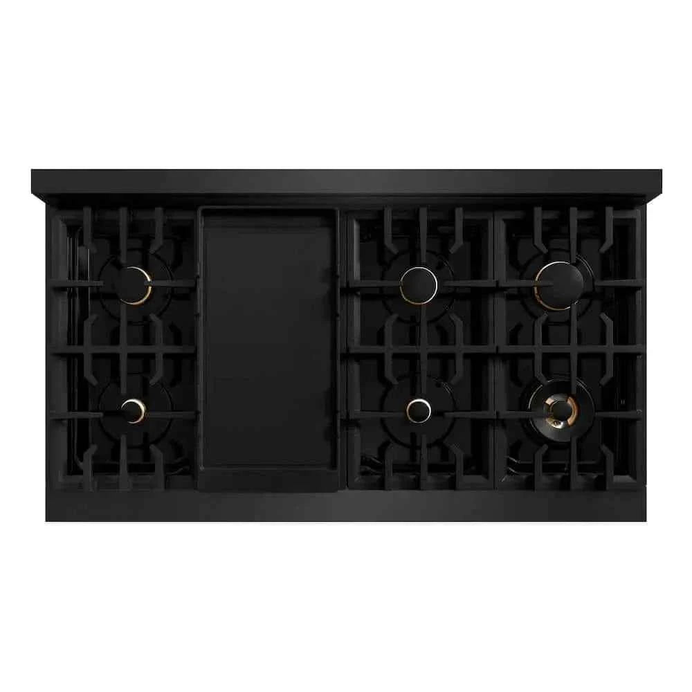 ZLINE 48" Dual Fuel Range, Gas Cooktop, Electric Convection Oven Black Stainless Steel, Gold CDRBZ-48-G