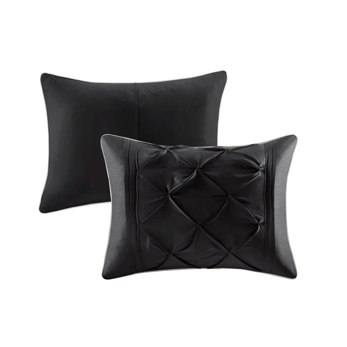7 Piece Tufted Comforter Set Black Queen