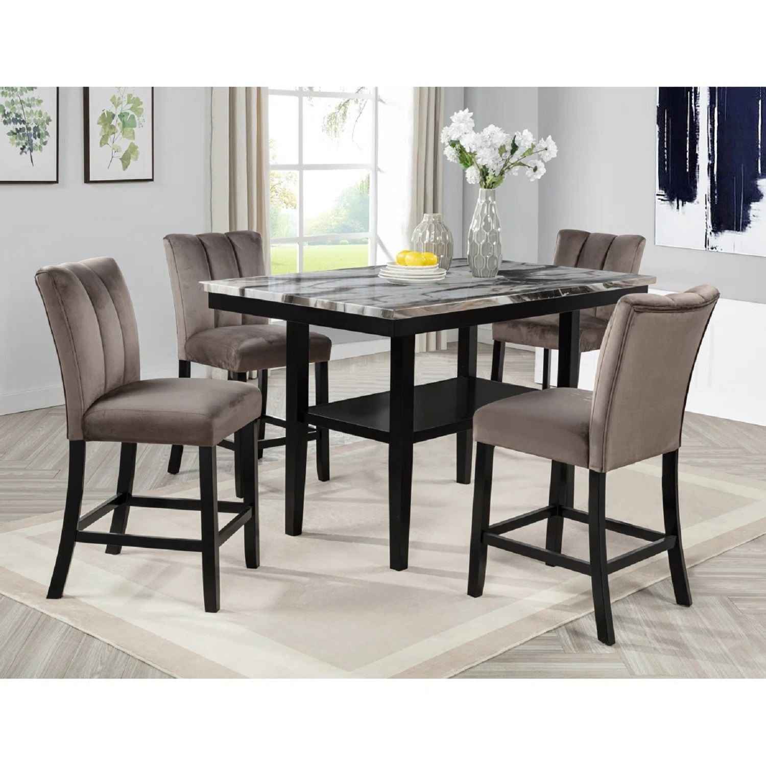 Upholstered Counter Height Chair For Dining Room (Set of 2) - Black / Brown