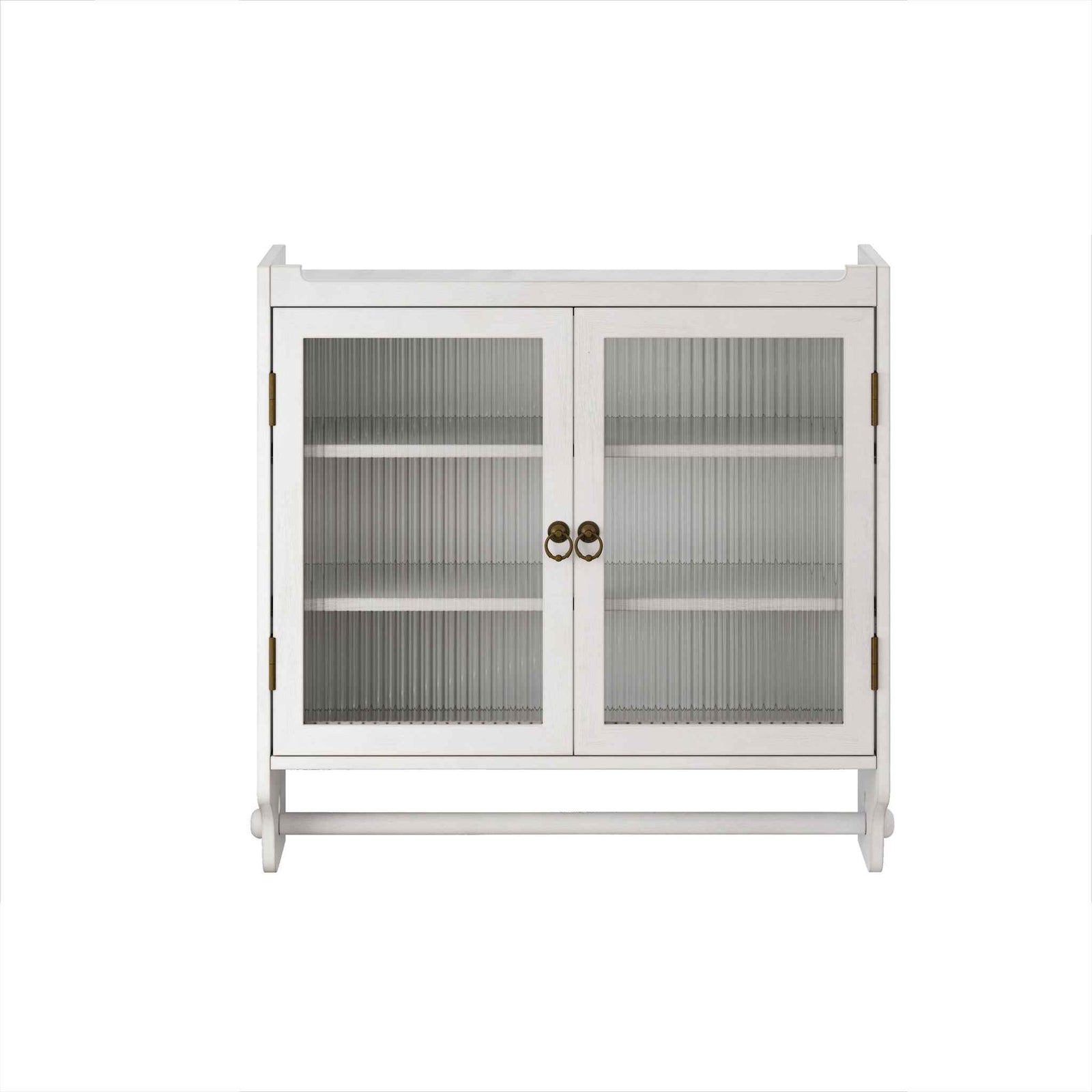 Vintage Double Door Wall Cabinet With Three Tiers Storage And Towel Rack - White Washed