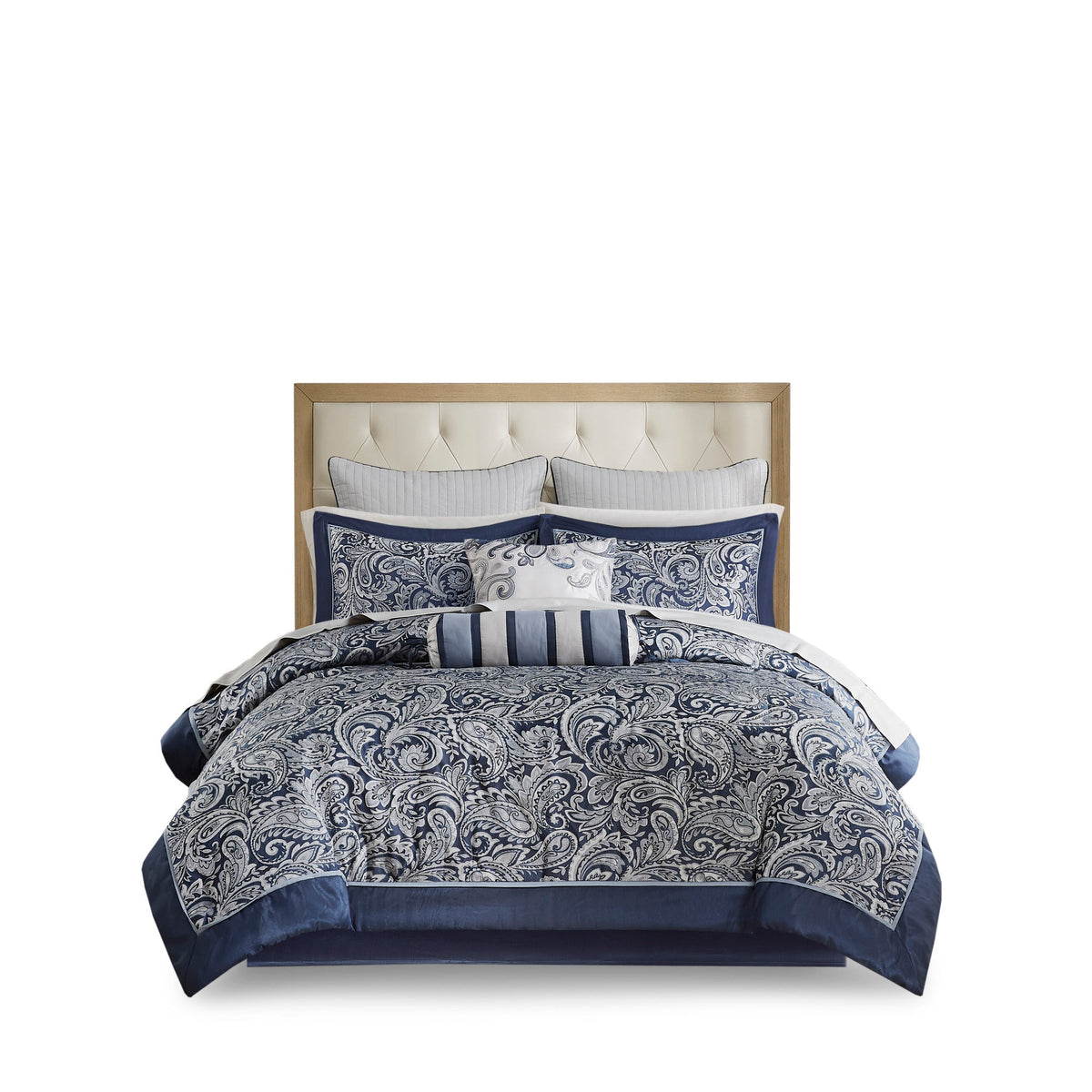 12 Piece Comforter Set with Cotton Bed Sheets Navy Queen