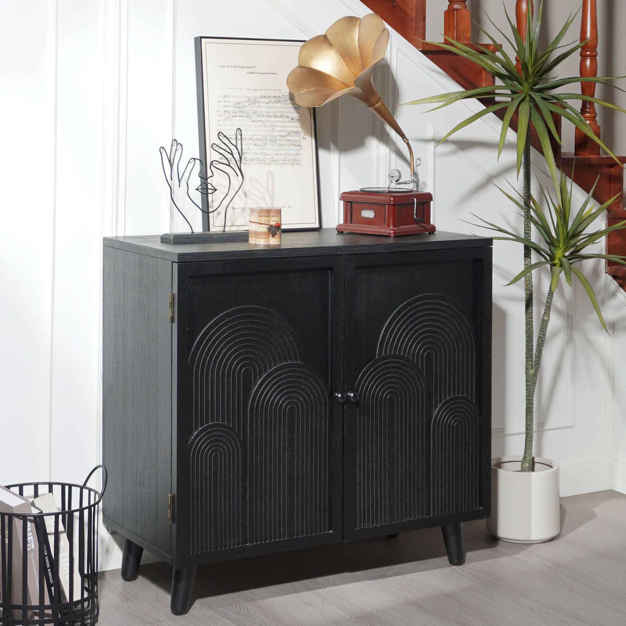 2 Door Accent Cabinet Storage Cabinet With Adjustable Shelf - Black
