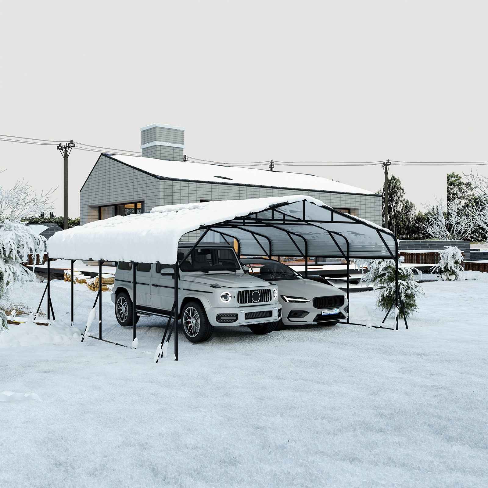 Heavy Duty Carport, All Weather Shelter - Black