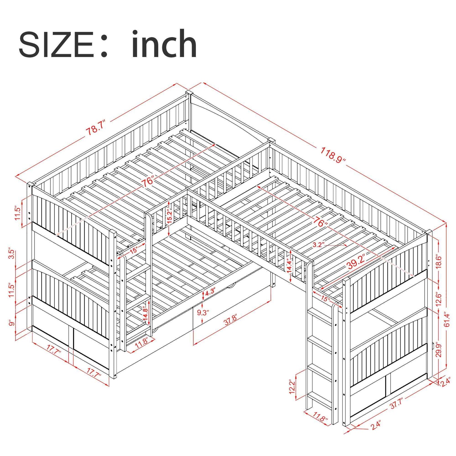 Bunk Bed With Loft And 2 Drawers