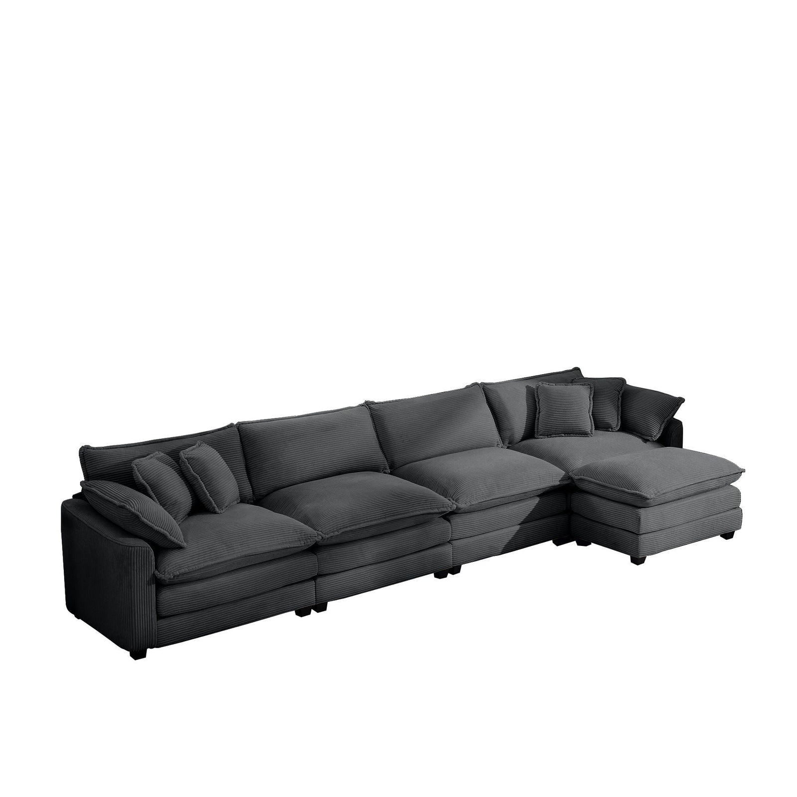 Modern Oversized Modular Cushion Sofa With Ottoman, Low Back, Deep Seating Sofa Set