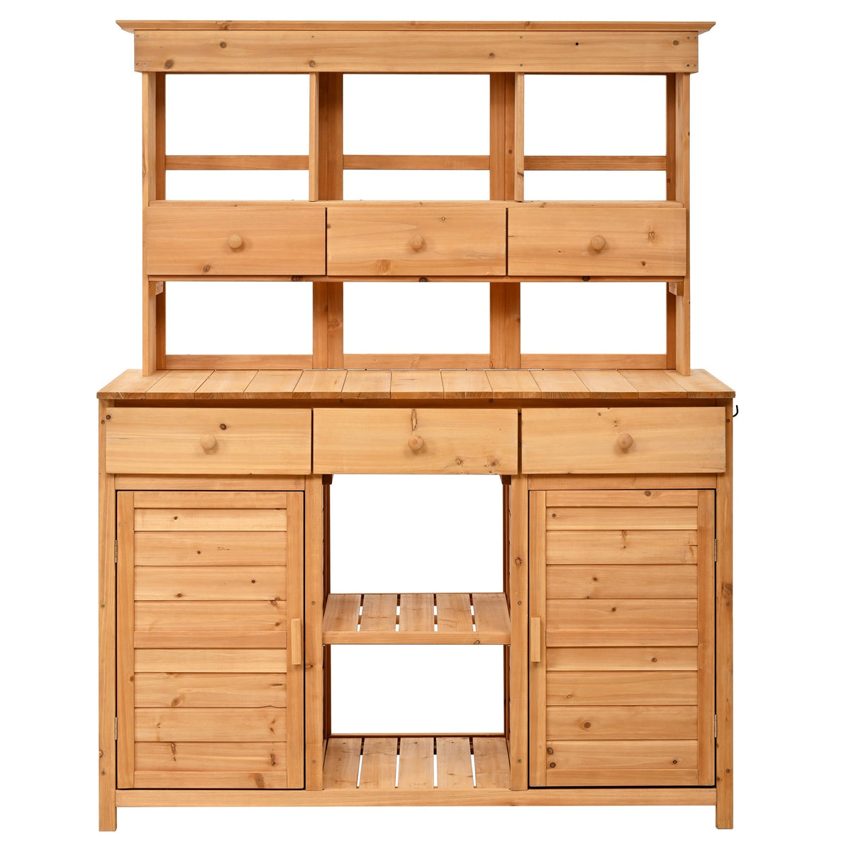 Tall Garden Potting Bench Table with Hutch - Durable Fir Wood