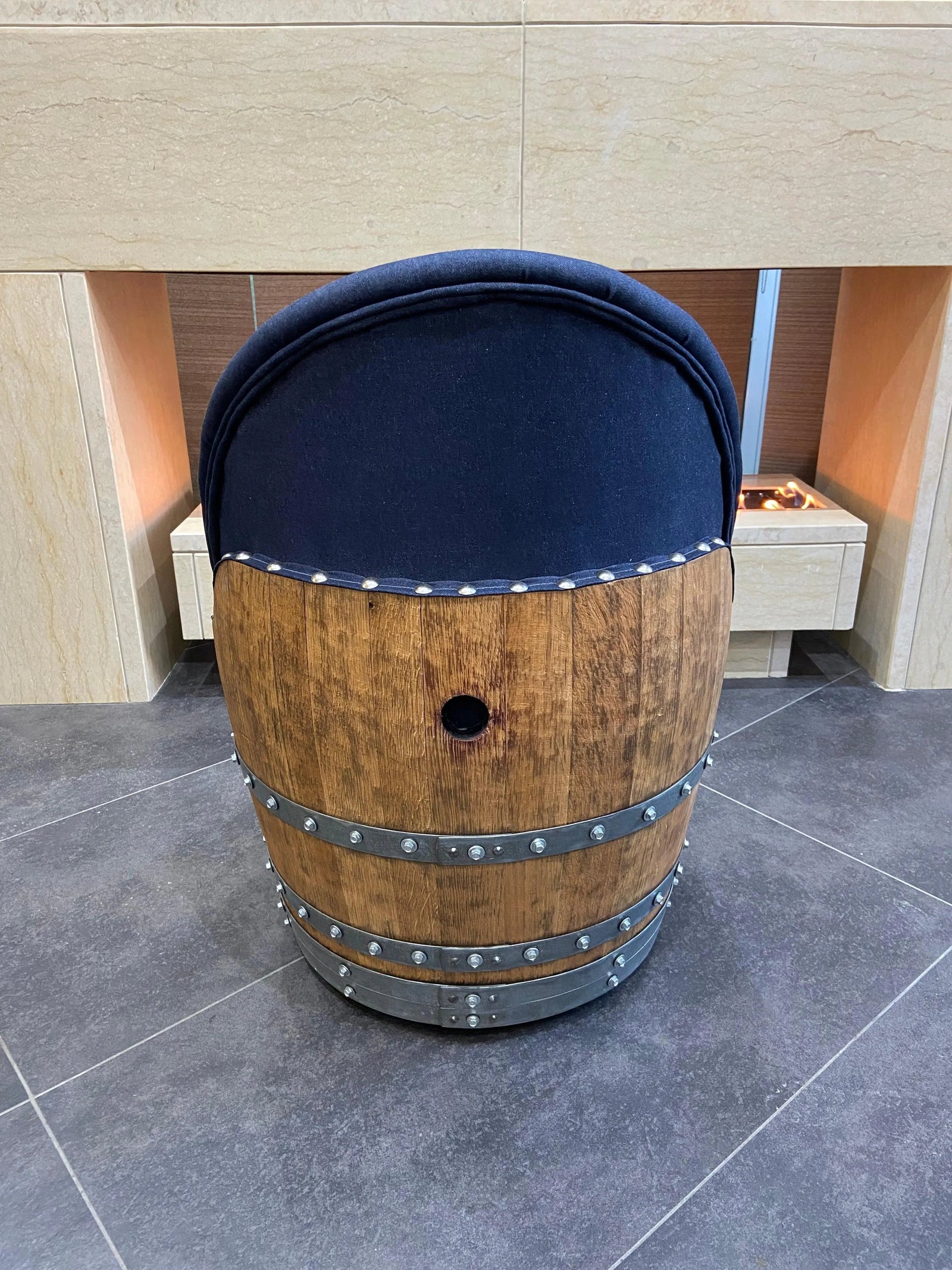 Dark Navy Blue Wine Barrel Poker Set with Removable Dining Top - Game Table & Barrel Chair - Wine Barrel Table for Dining and Poker
